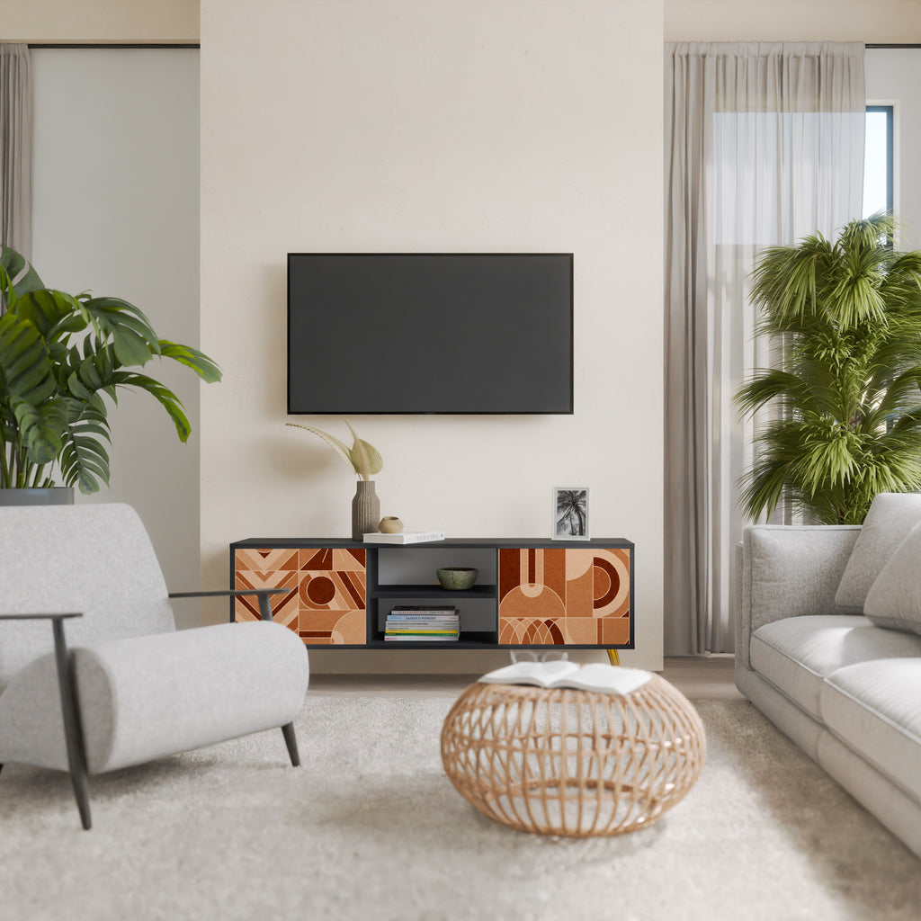 Mueble de TV PRISM MOSAIC de 2 puertas con acabado negro
