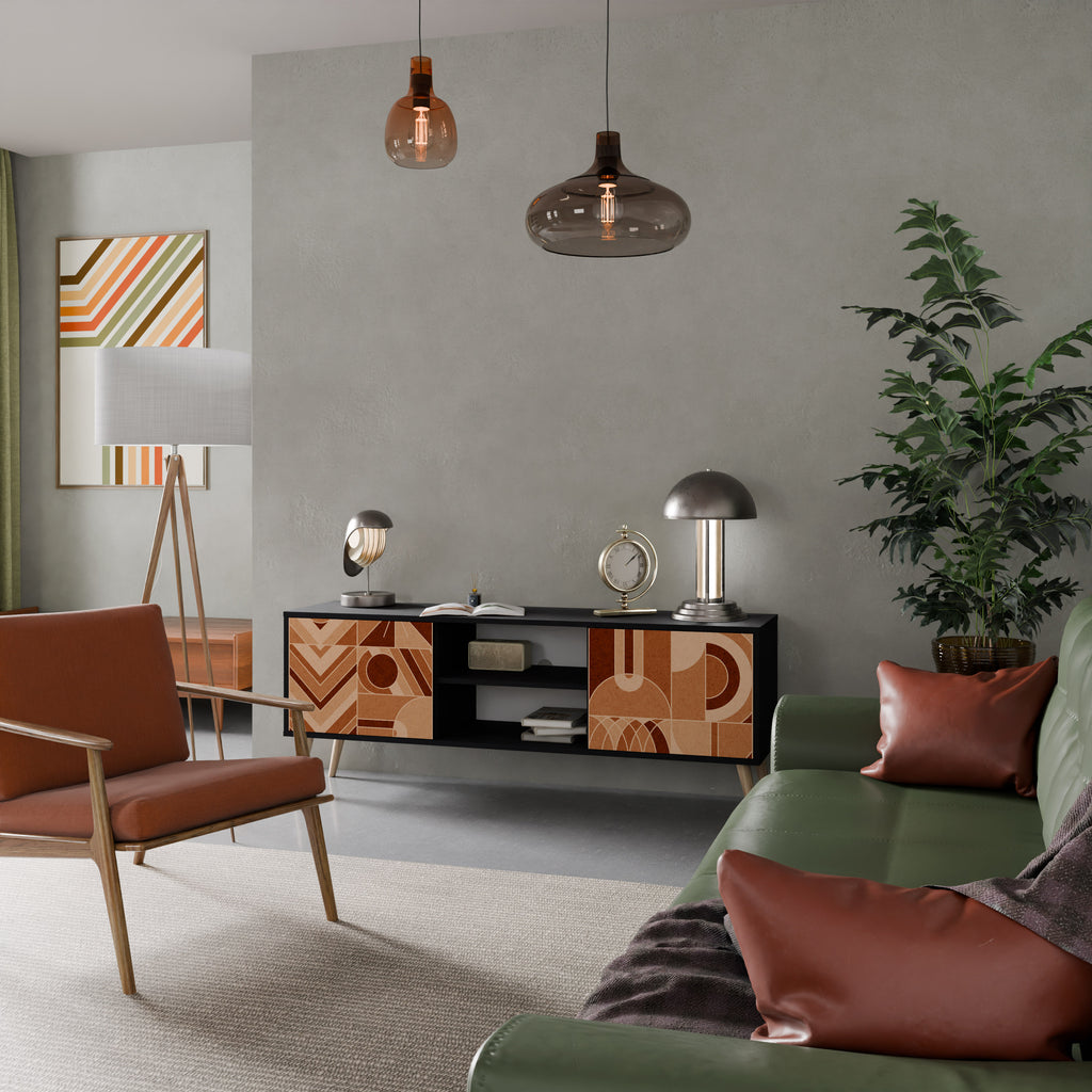 Mueble de TV PRISM MOSAIC de 2 puertas con acabado negro