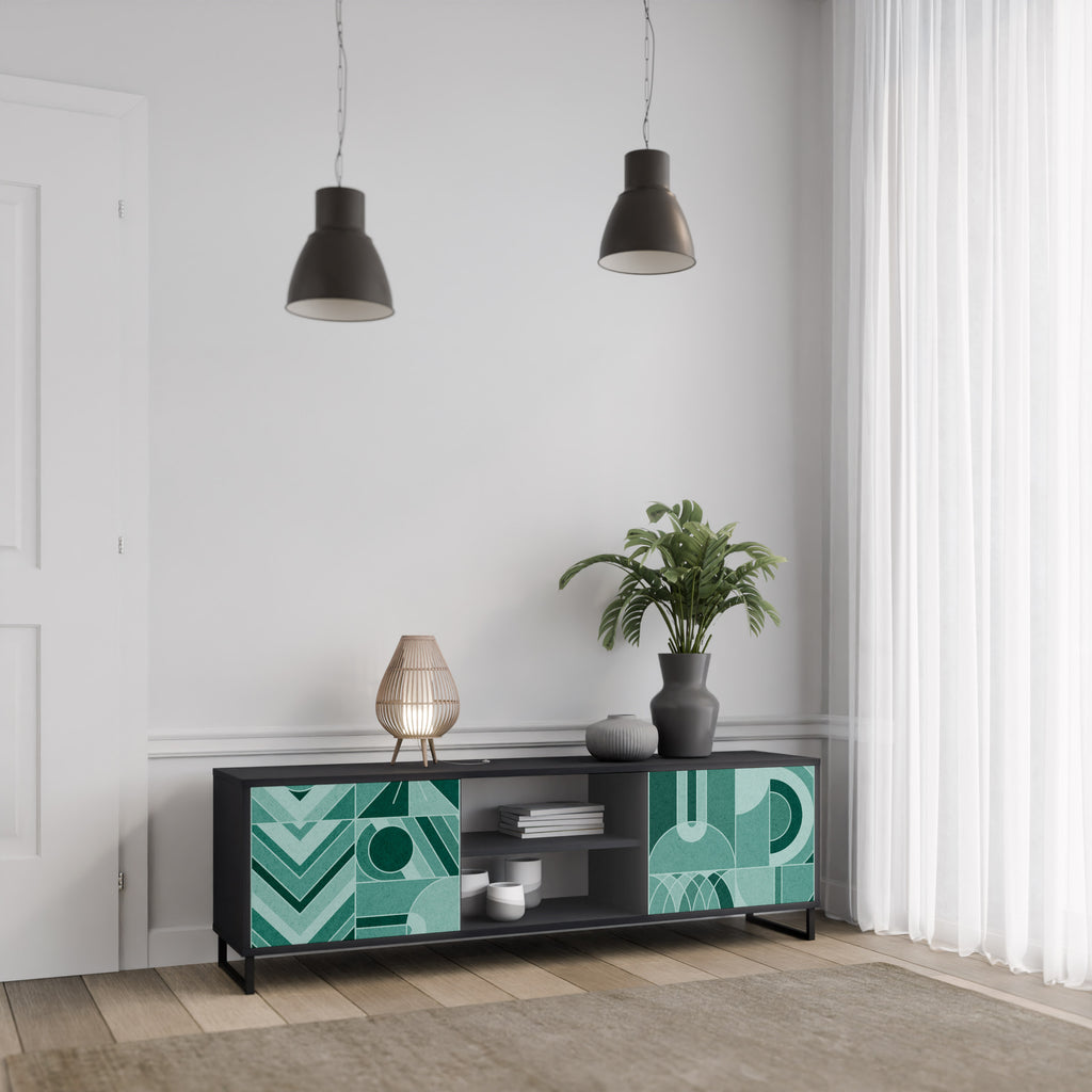 Mueble de TV de 2 puertas HARMONIC GRID en acabado negro