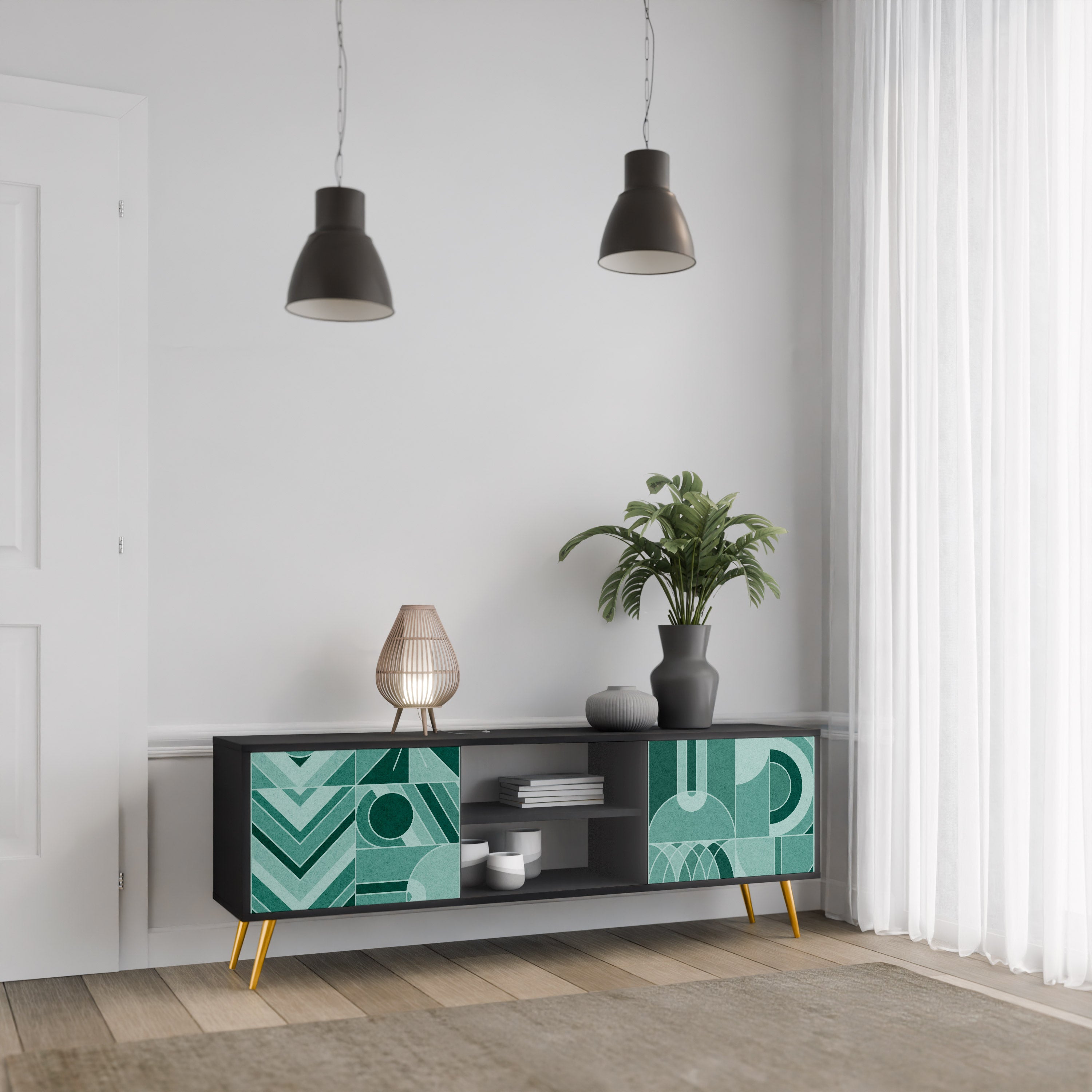 Mueble de TV de 2 puertas HARMONIC GRID en acabado negro