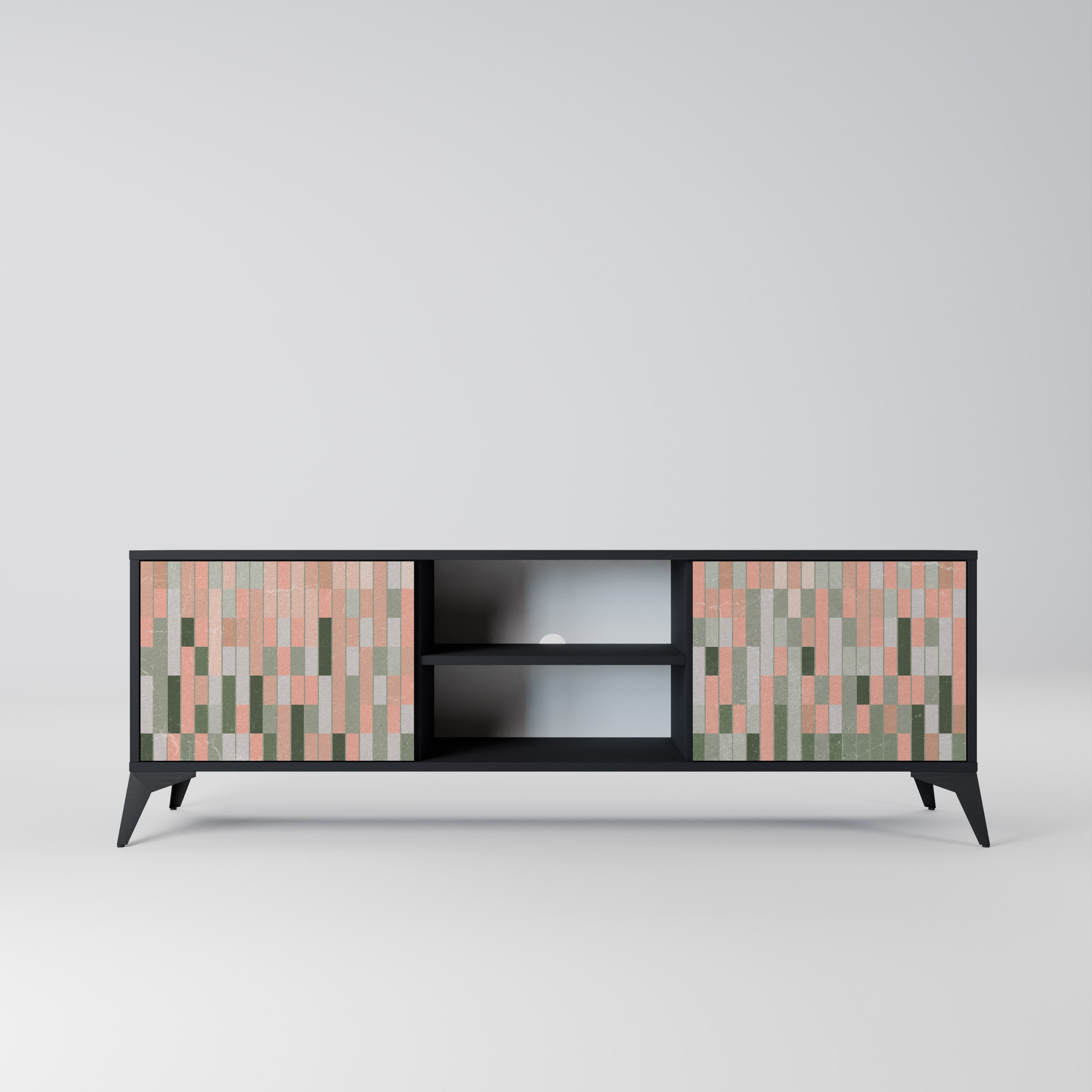 CONSTRUYENDO EL FUTURO Mueble de TV de 2 puertas en acabado negro