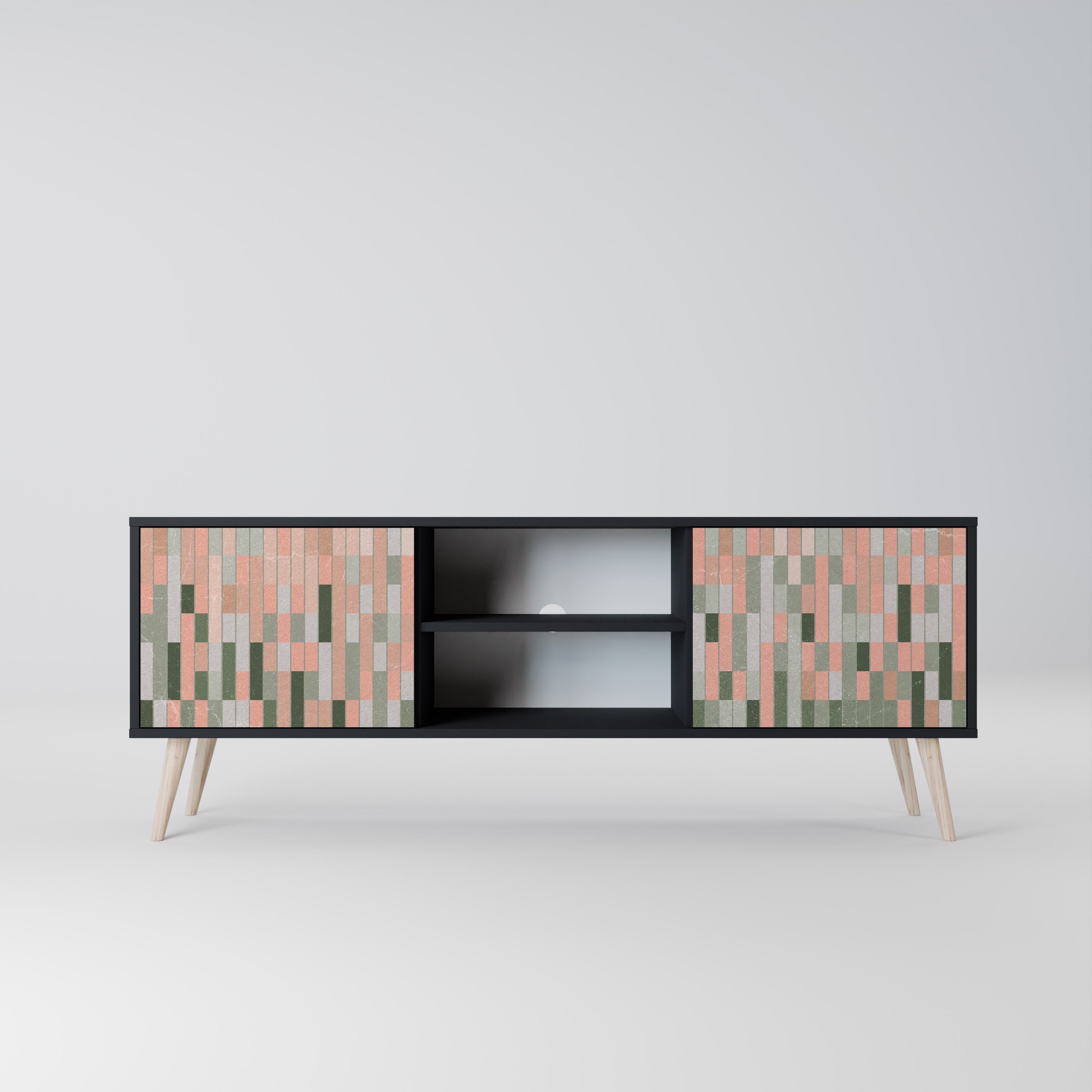 CONSTRUYENDO EL FUTURO Mueble de TV de 2 puertas en acabado negro