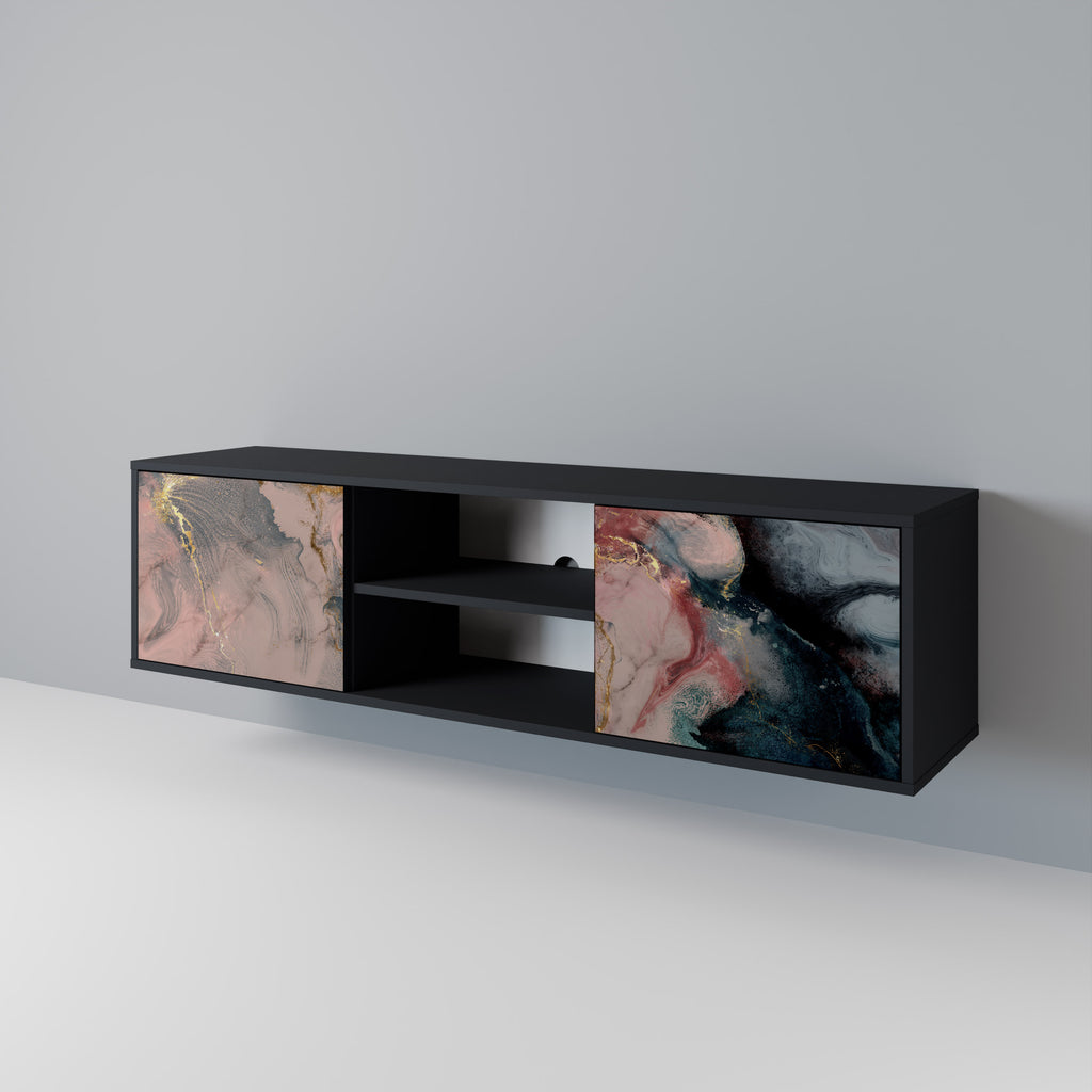 Mueble de TV de 2 puertas GILDED SWIRLS con acabado negro