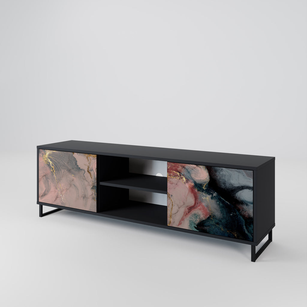 Mueble de TV de 2 puertas GILDED SWIRLS con acabado negro