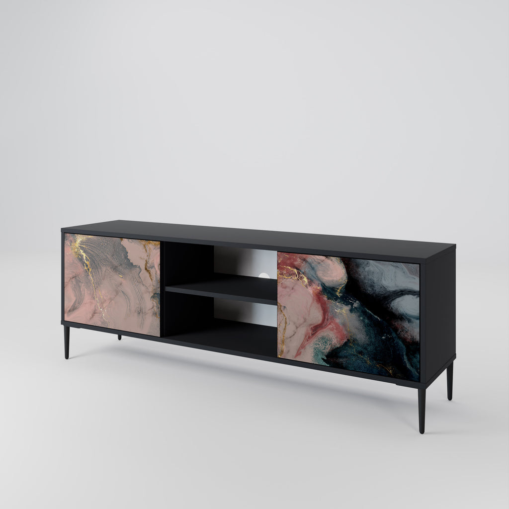 Mueble de TV de 2 puertas GILDED SWIRLS con acabado negro