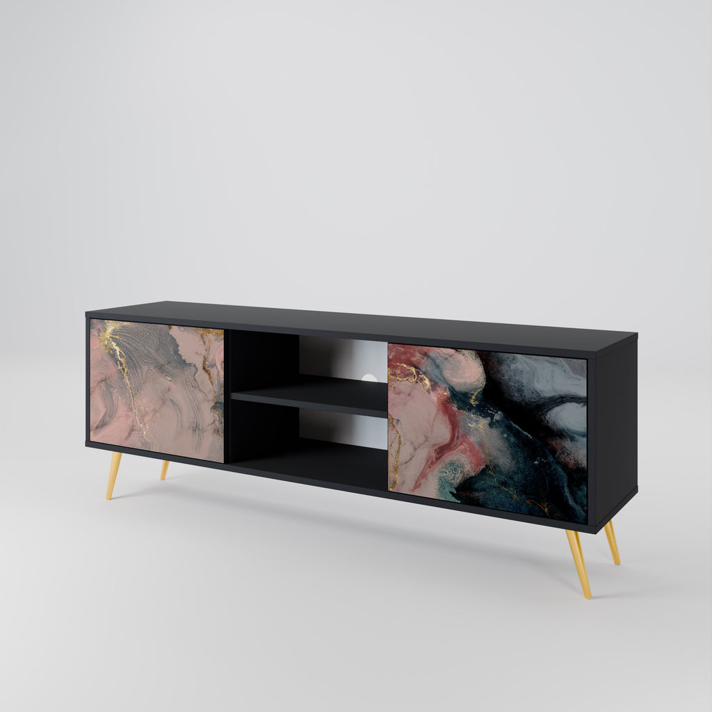 Mueble de TV de 2 puertas GILDED SWIRLS con acabado negro