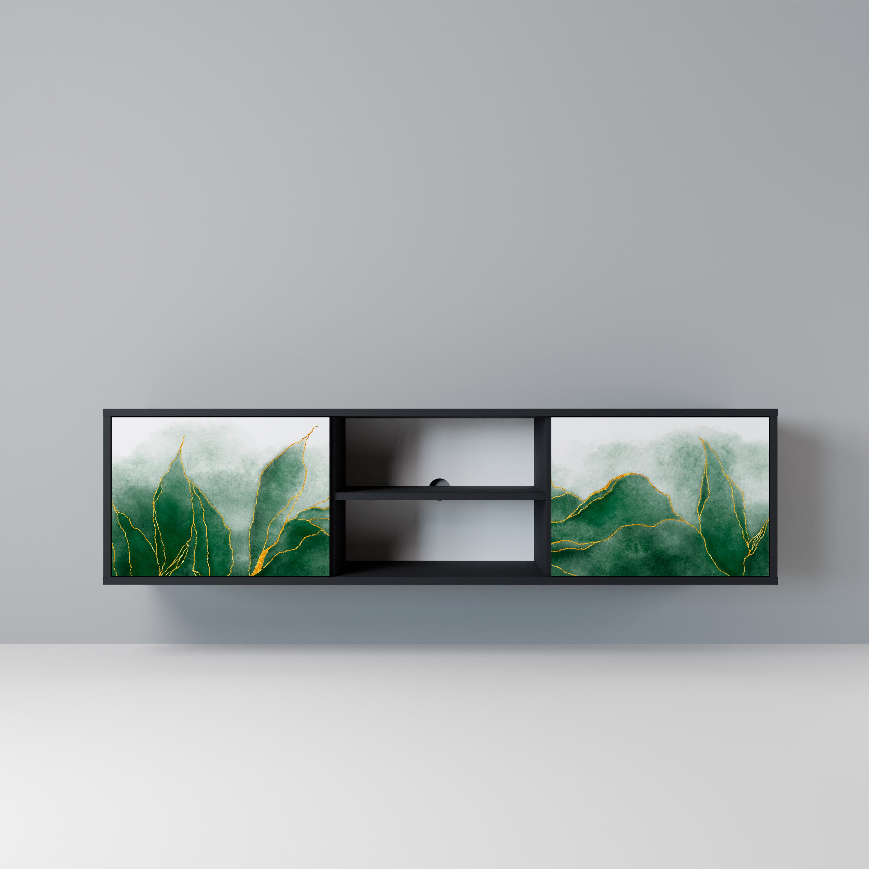 EXPENSIVE NATURE Mueble de TV de 2 puertas con acabado negro