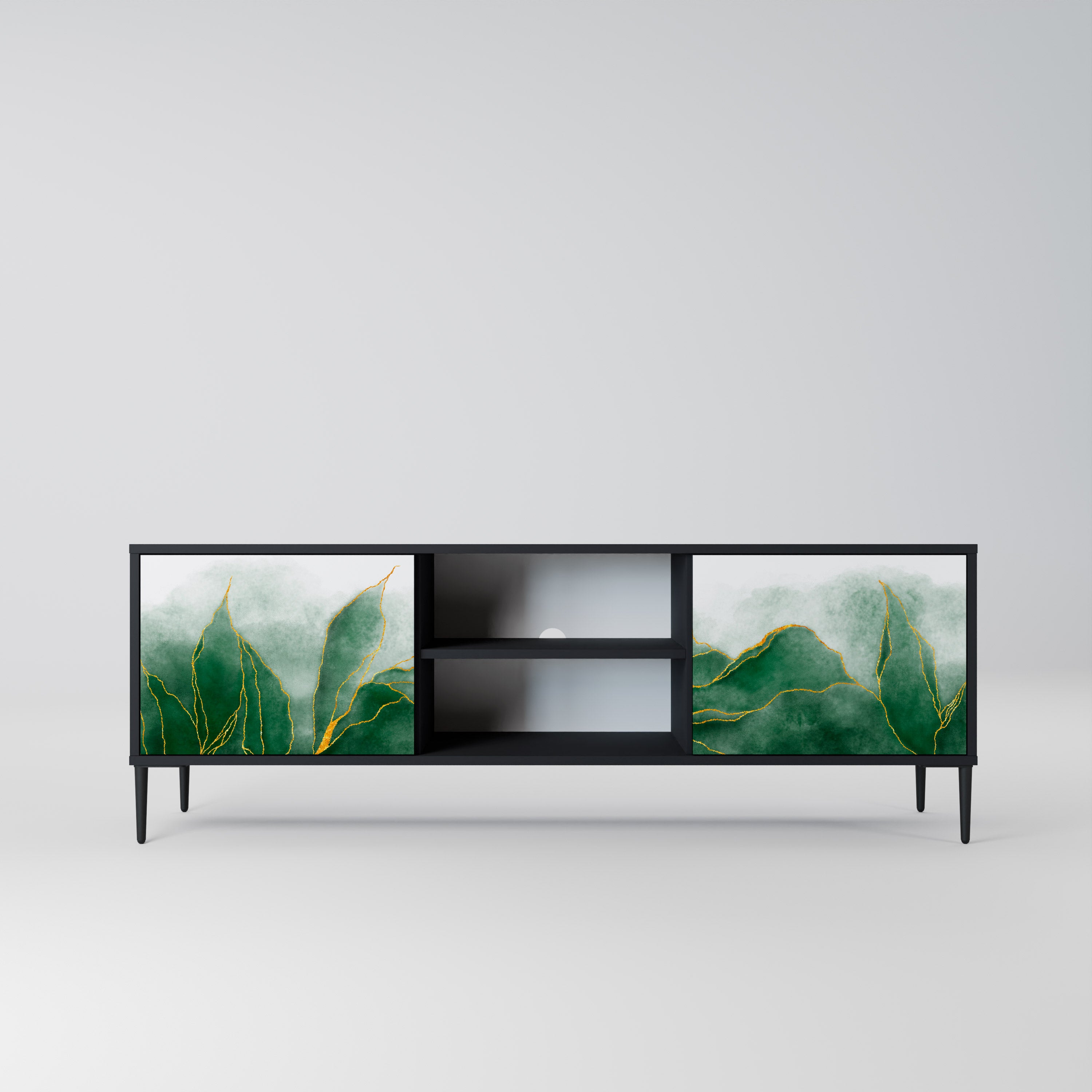 EXPENSIVE NATURE Mueble de TV de 2 puertas con acabado negro