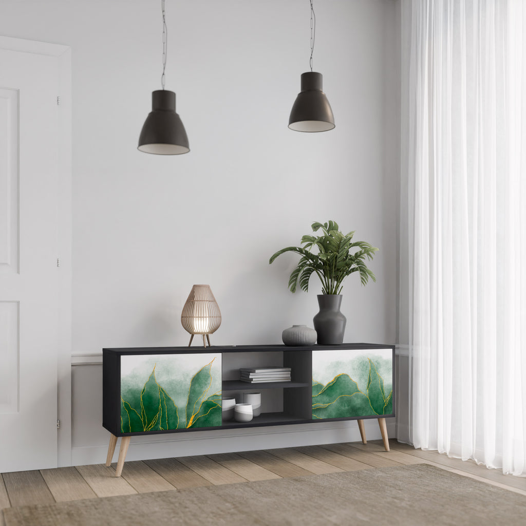 EXPENSIVE NATURE Mueble de TV de 2 puertas con acabado negro