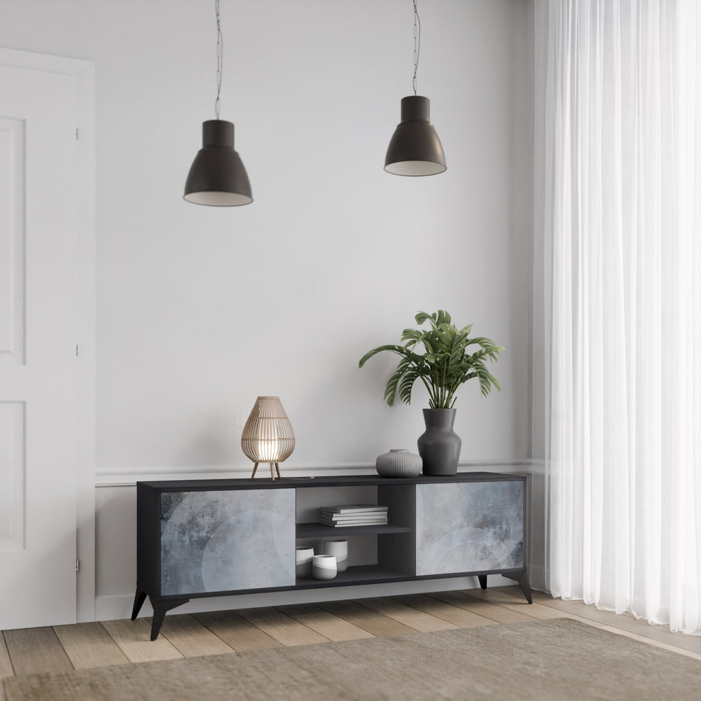 Mueble para TV de 2 puertas MUTED ARC con acabado negro