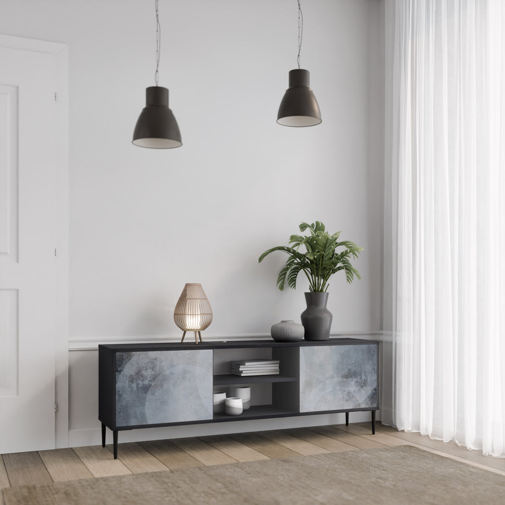 Mueble para TV de 2 puertas MUTED ARC con acabado negro