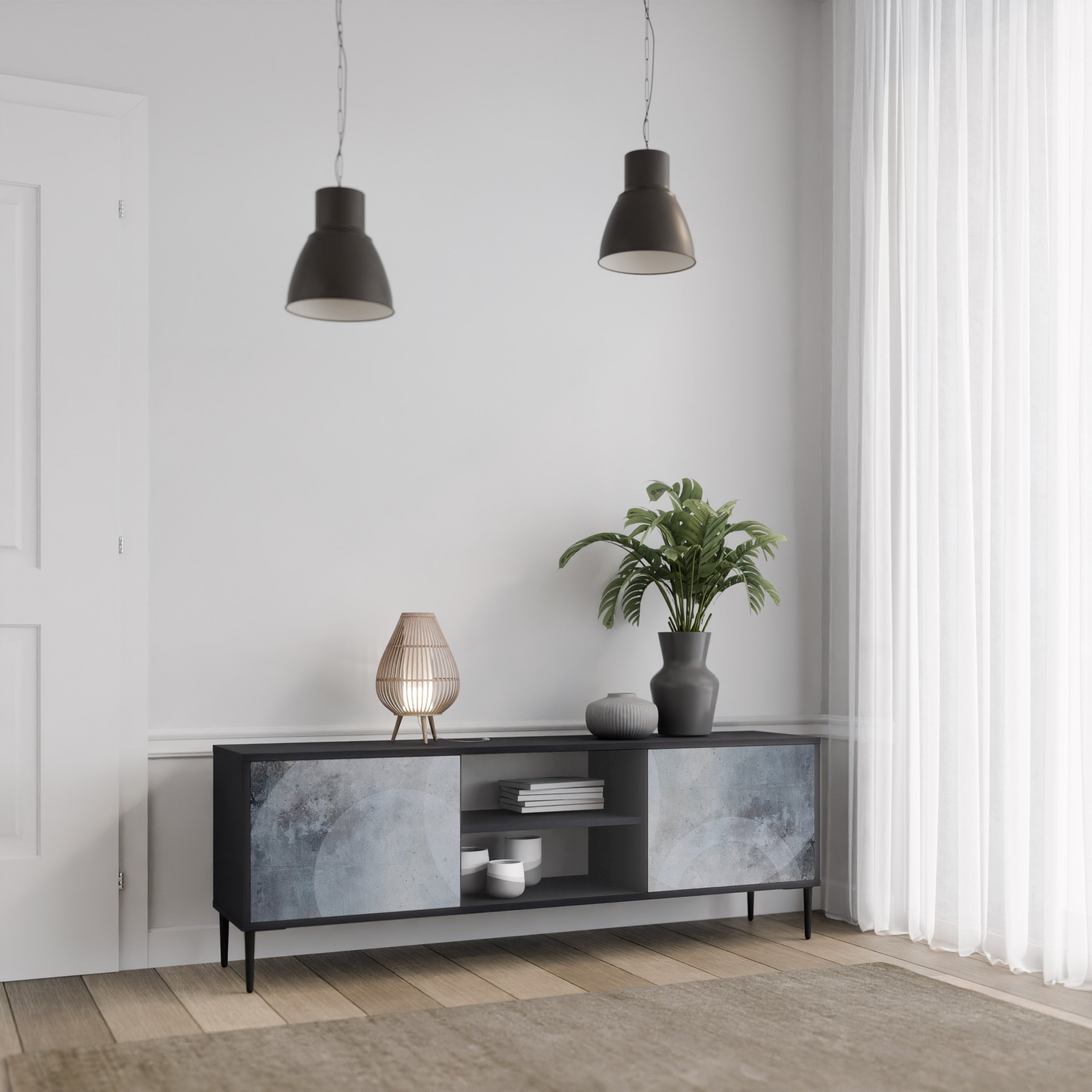 Mueble para TV de 2 puertas MUTED ARC con acabado negro