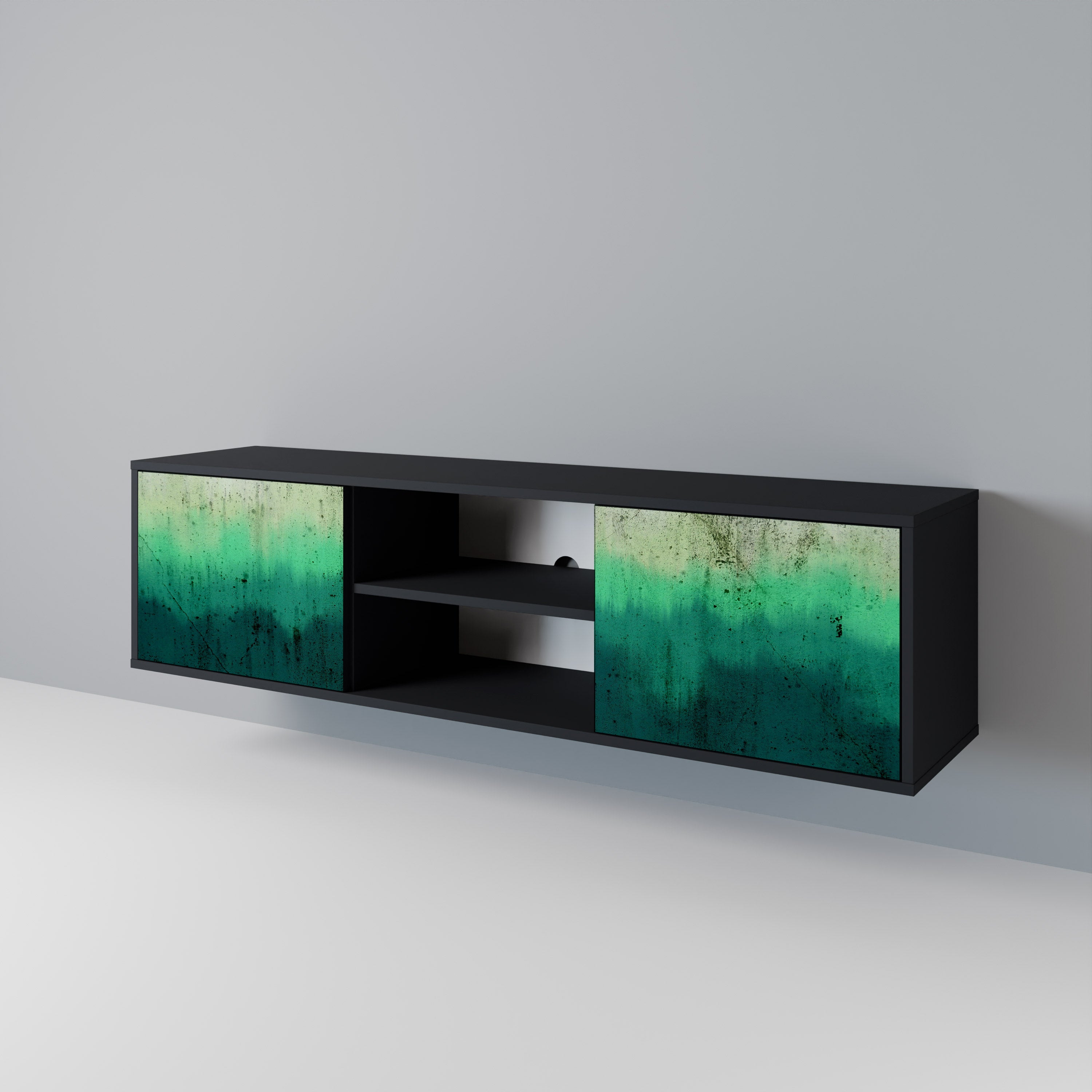 Mueble de TV de 2 puertas NORTHERN LIGHTS con acabado negro