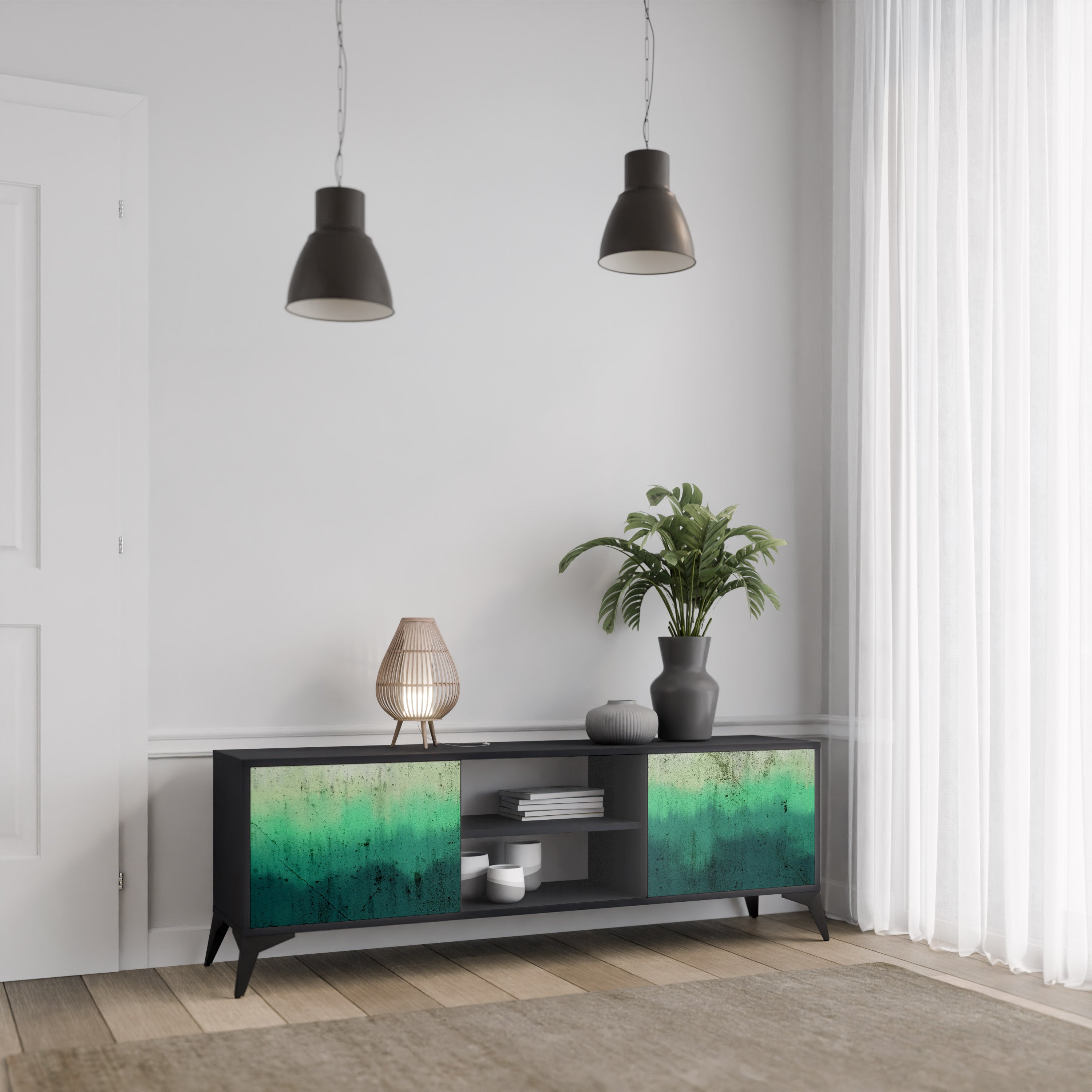 Mueble de TV de 2 puertas NORTHERN LIGHTS con acabado negro