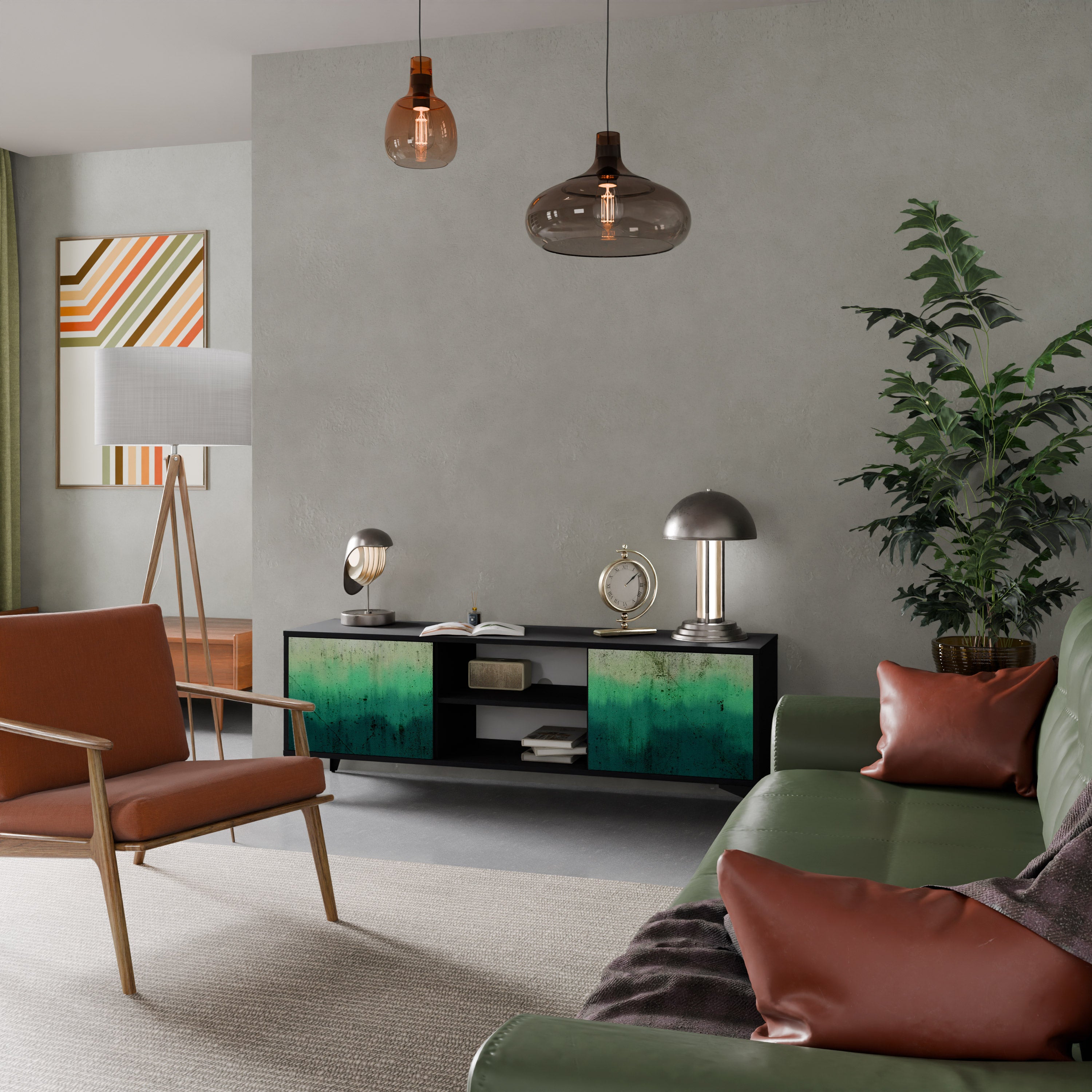 Mueble de TV de 2 puertas NORTHERN LIGHTS con acabado negro