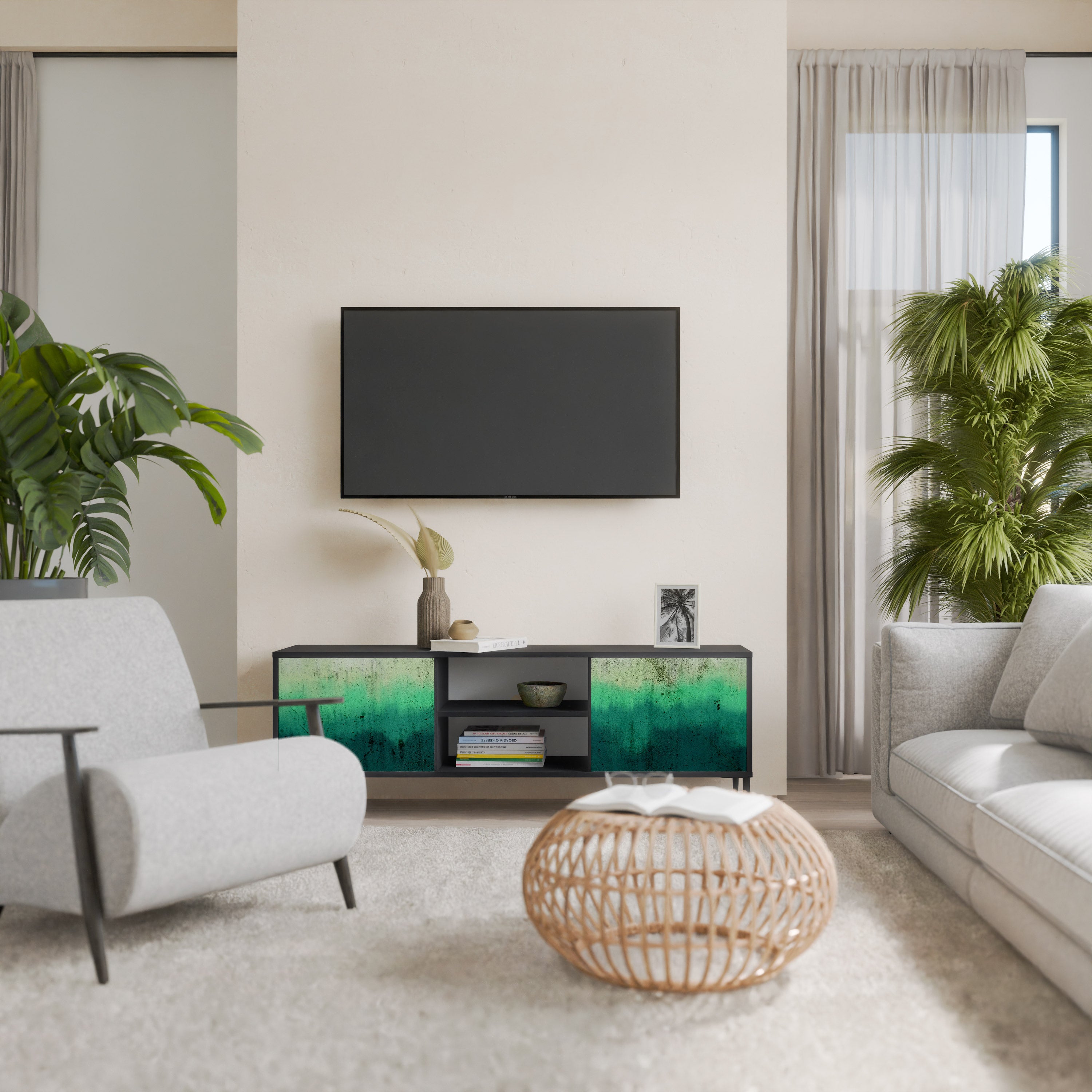 Mueble de TV de 2 puertas NORTHERN LIGHTS con acabado negro