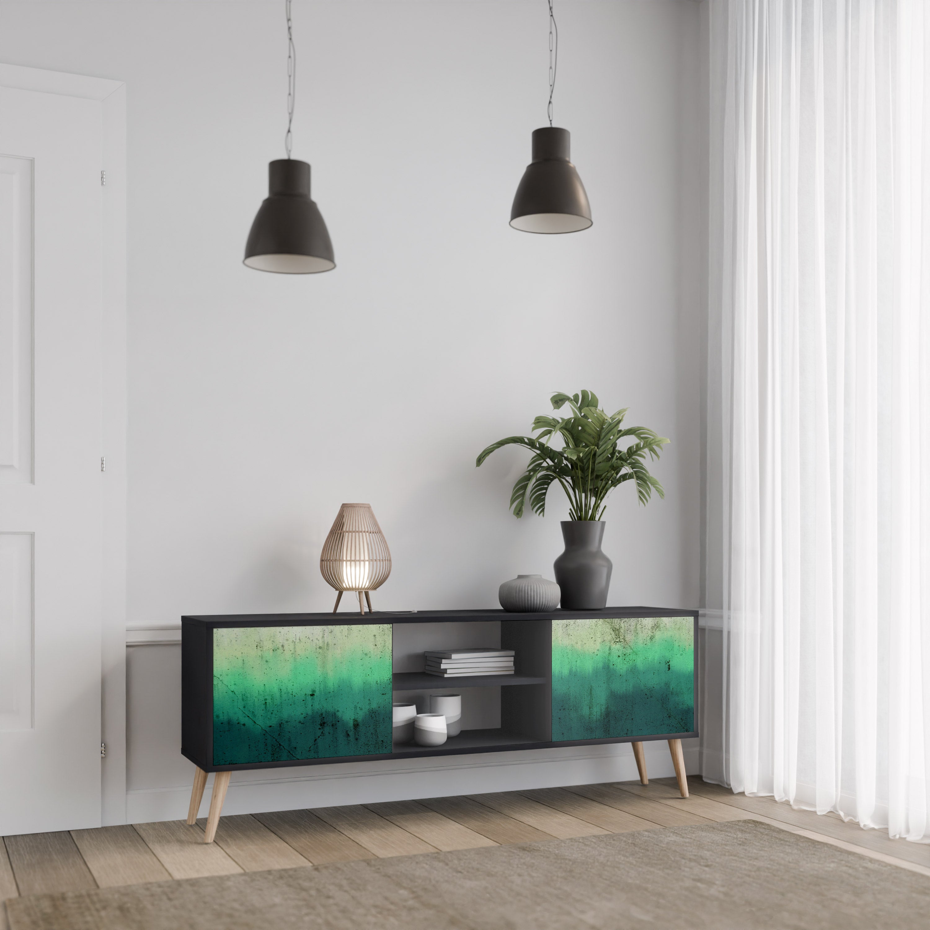 Mueble de TV de 2 puertas NORTHERN LIGHTS con acabado negro