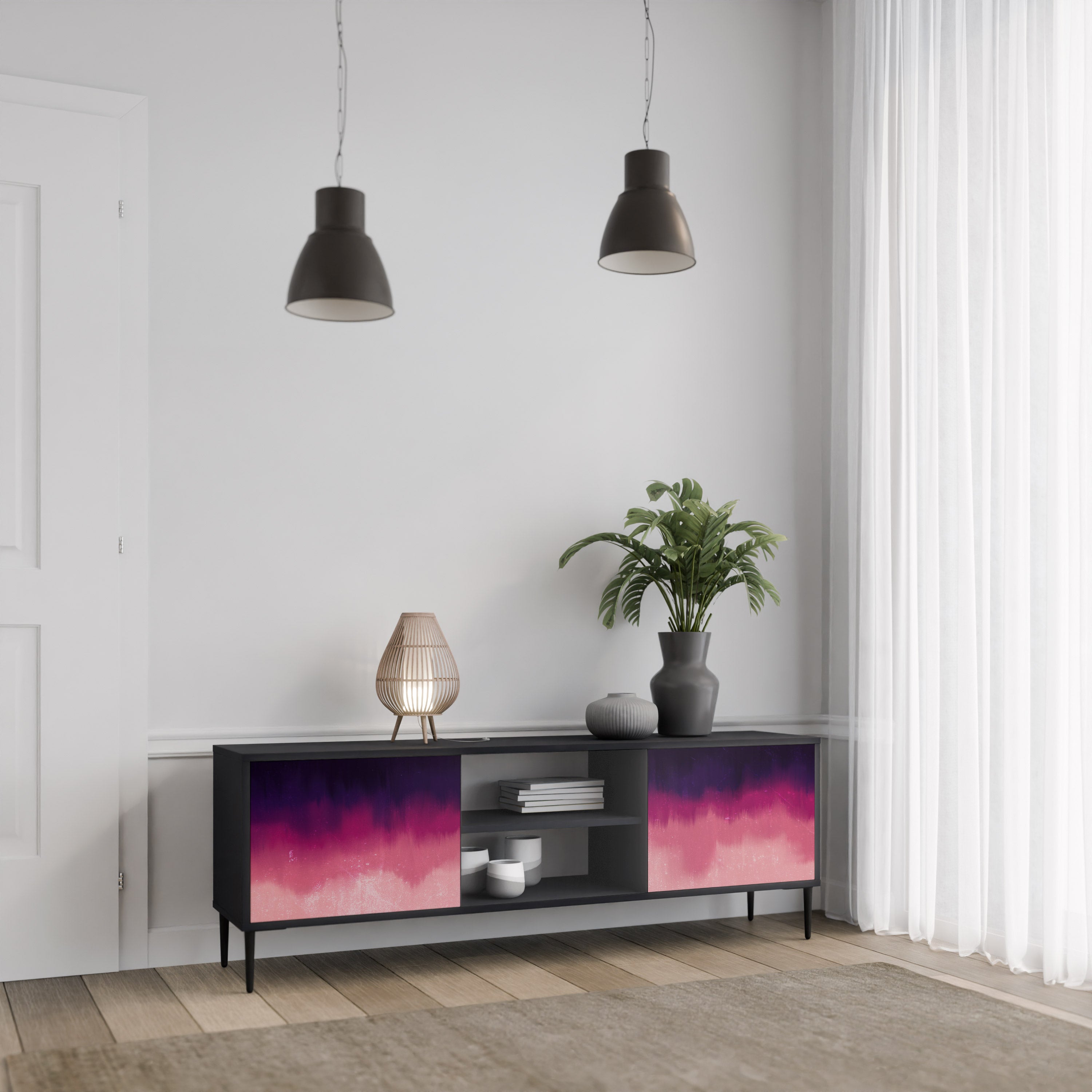 Mueble de TV AURORA BOREALIS de 2 puertas con acabado negro