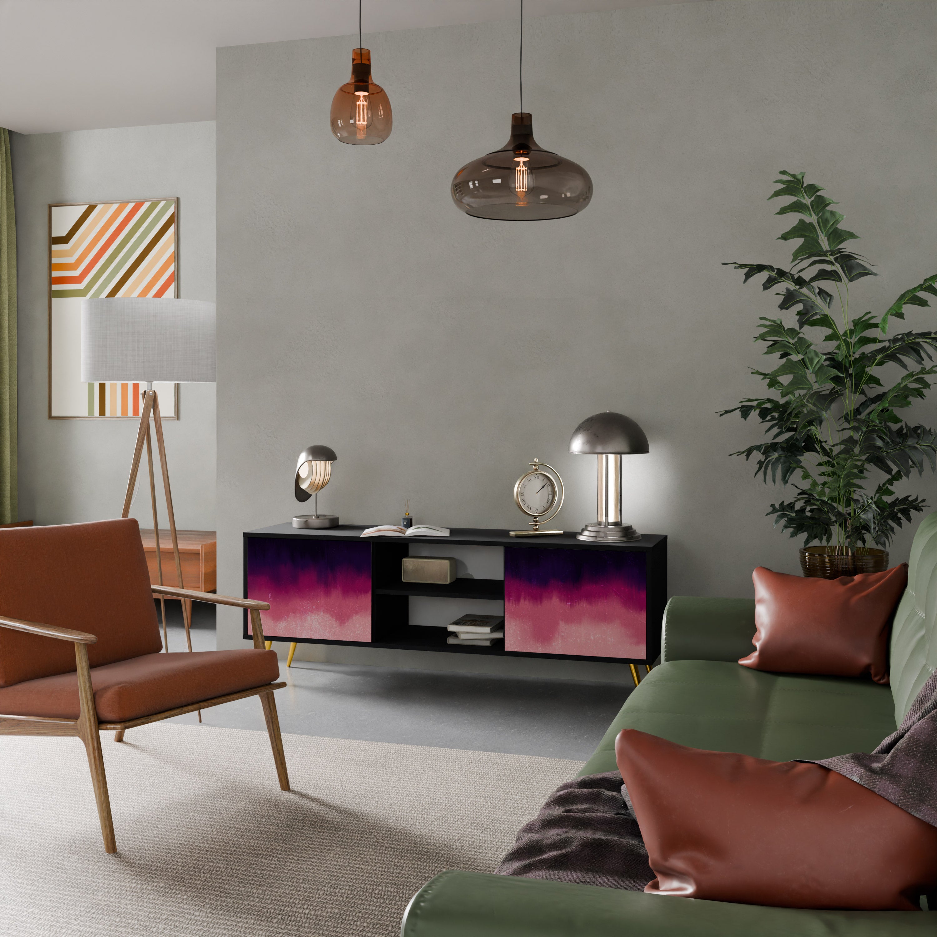 Mueble de TV AURORA BOREALIS de 2 puertas con acabado negro