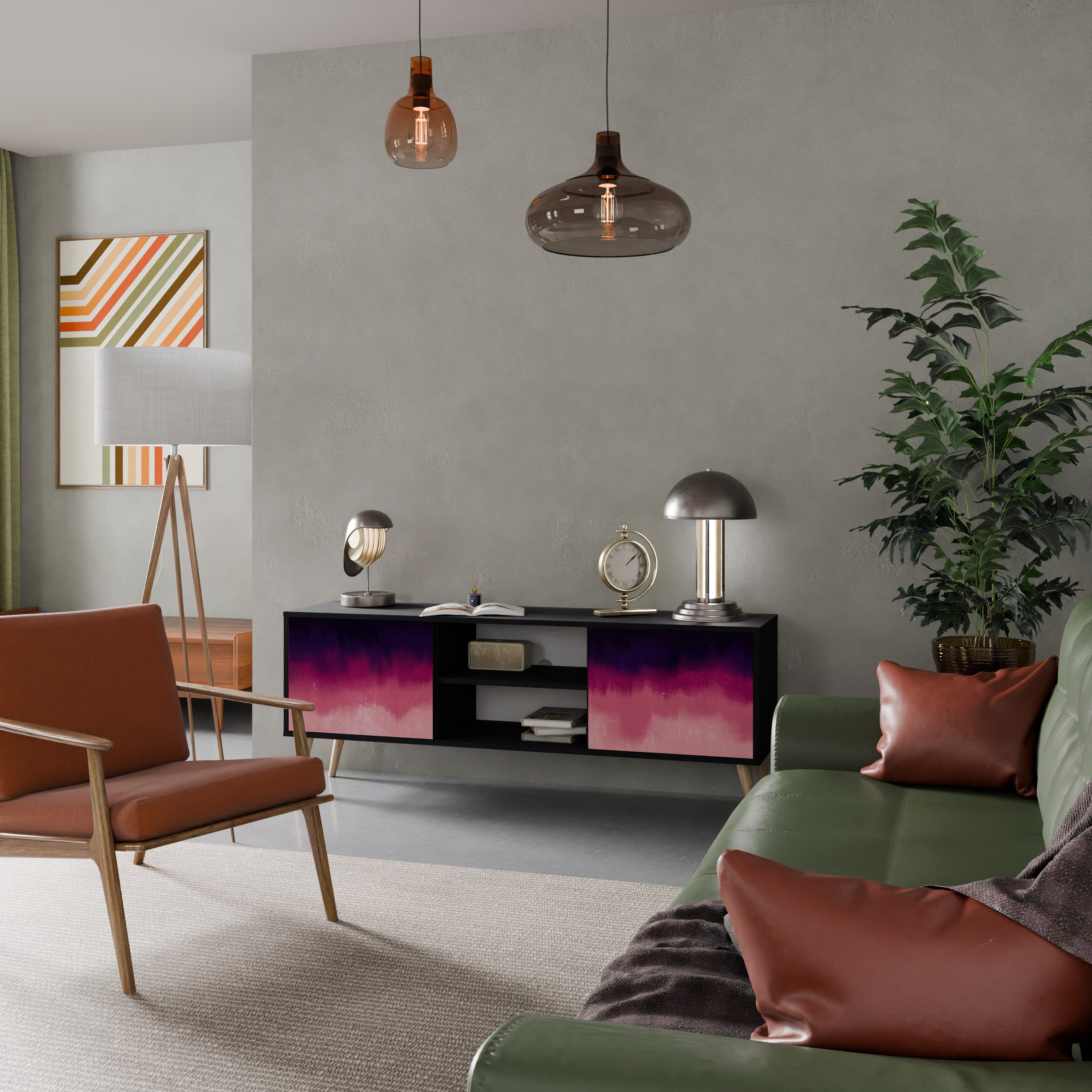 Mueble de TV AURORA BOREALIS de 2 puertas con acabado negro