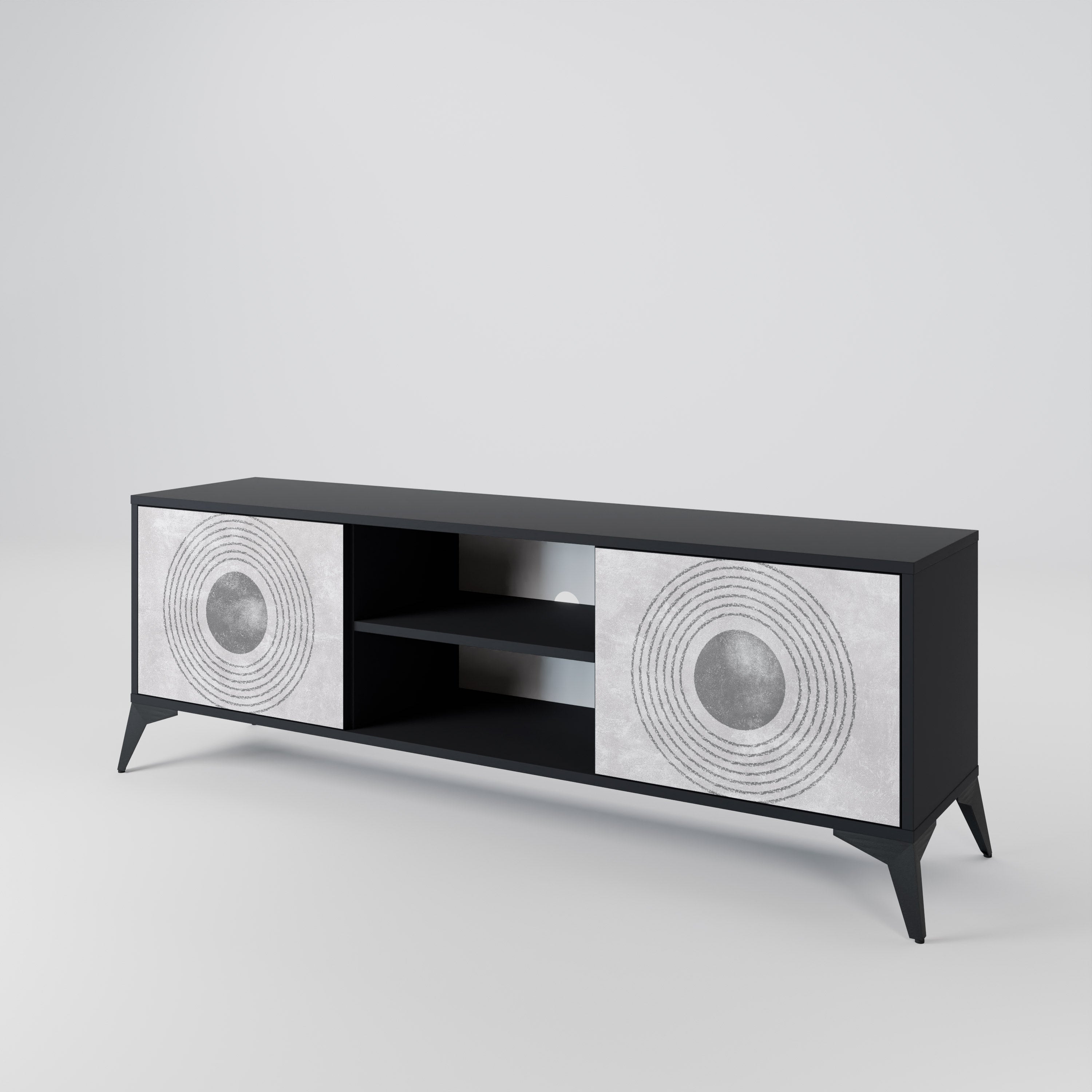 Mueble de TV de 2 puertas SOLID CIRCLES en acabado negro