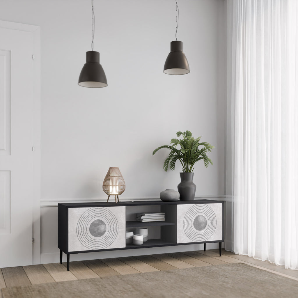 Mueble de TV de 2 puertas SOLID CIRCLES en acabado negro