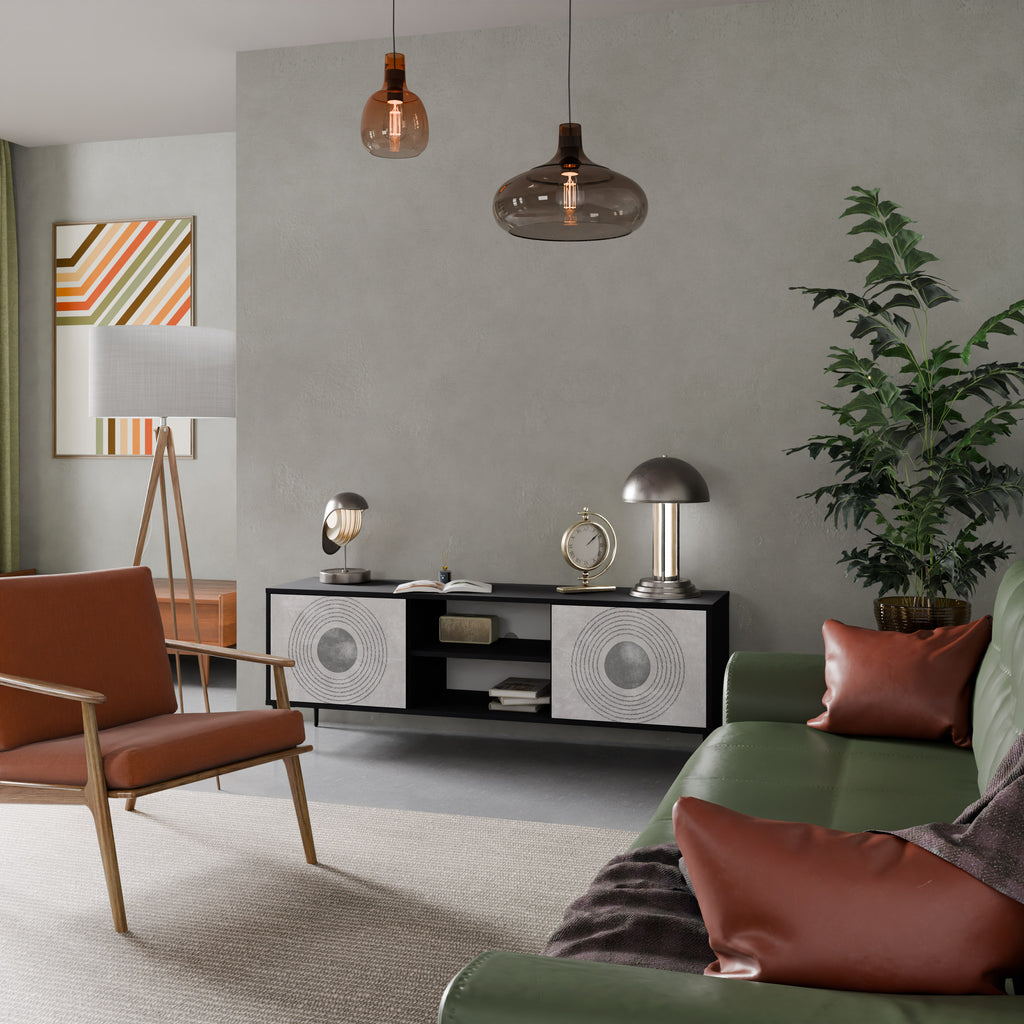 Mueble de TV de 2 puertas SOLID CIRCLES en acabado negro