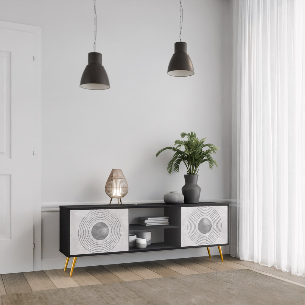 Mueble de TV de 2 puertas SOLID CIRCLES en acabado negro