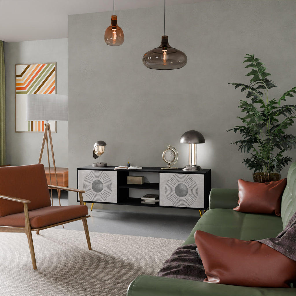 Mueble de TV de 2 puertas SOLID CIRCLES en acabado negro