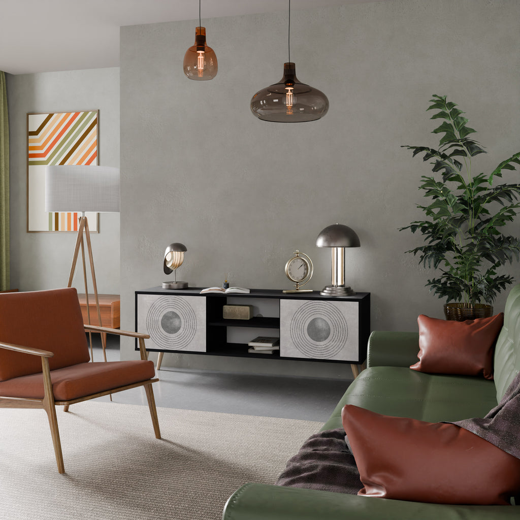 Mueble de TV de 2 puertas SOLID CIRCLES en acabado negro