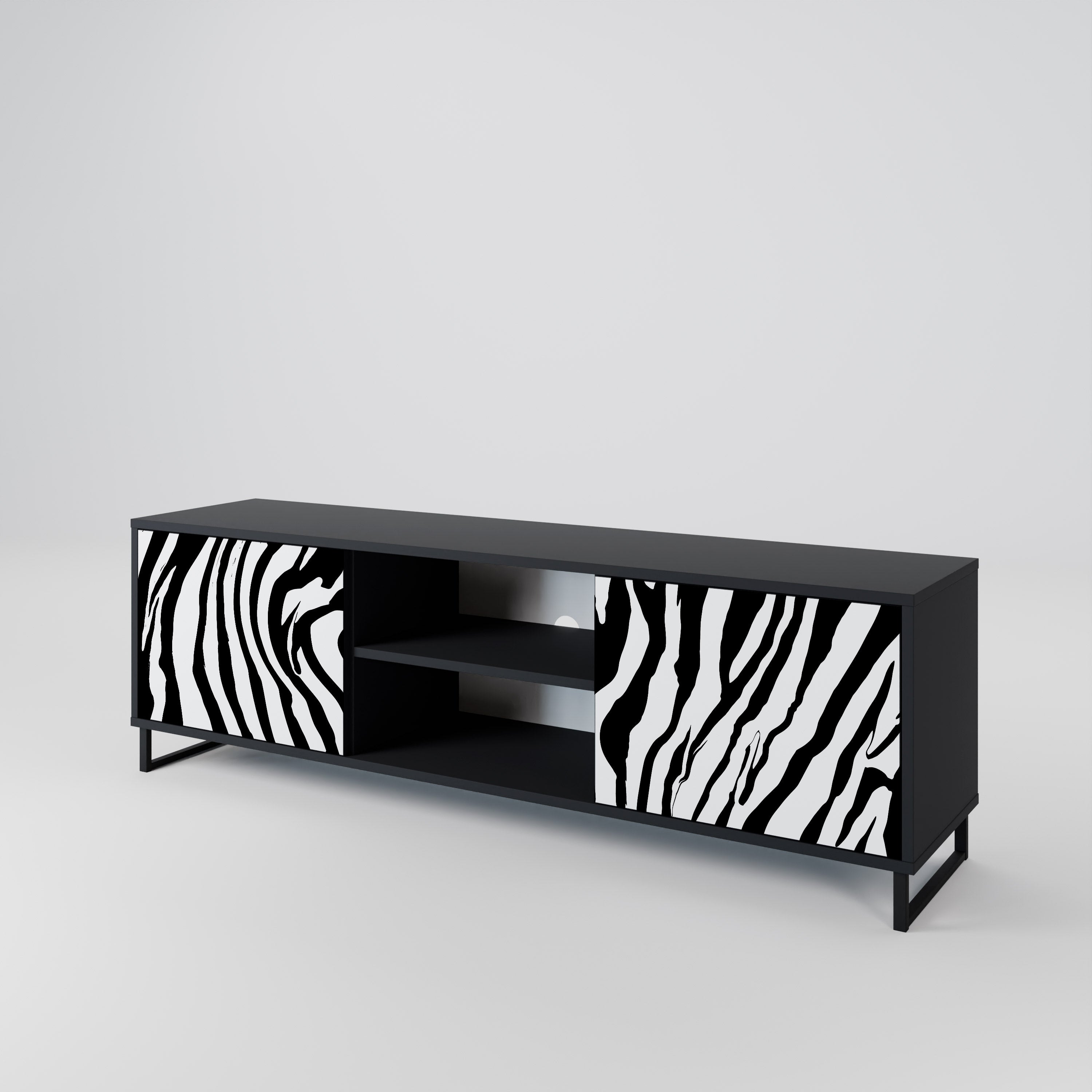 Mueble de TV SPLENDID ZEBRA de 2 puertas con acabado negro