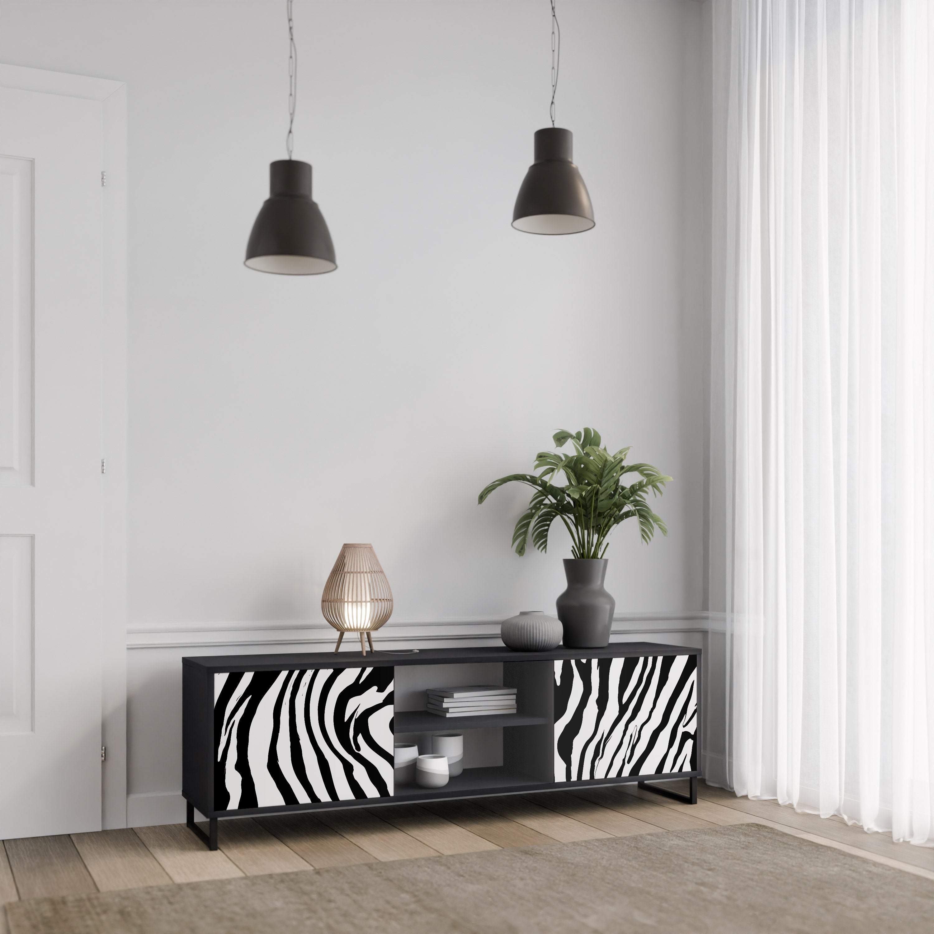 Mueble de TV SPLENDID ZEBRA de 2 puertas con acabado negro