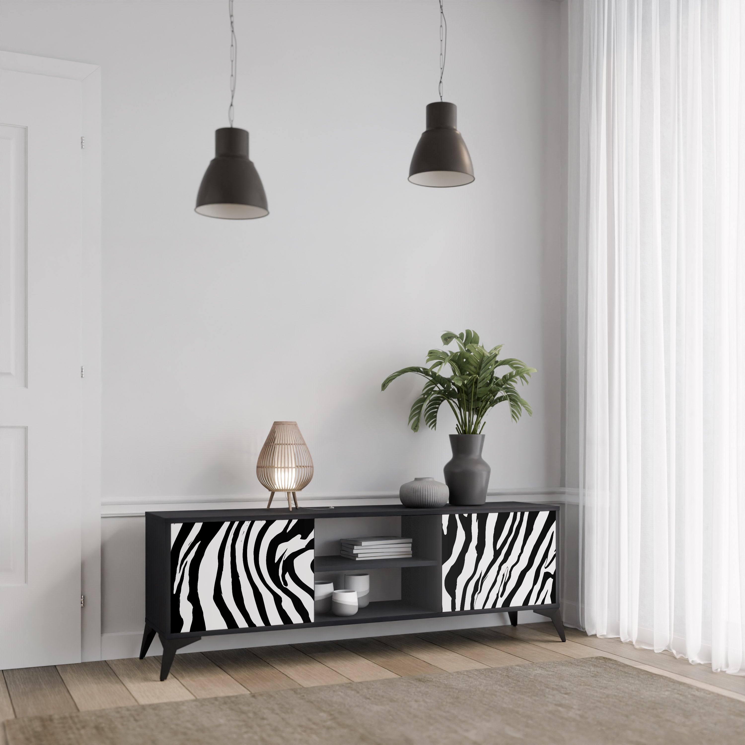 Mueble de TV SPLENDID ZEBRA de 2 puertas con acabado negro