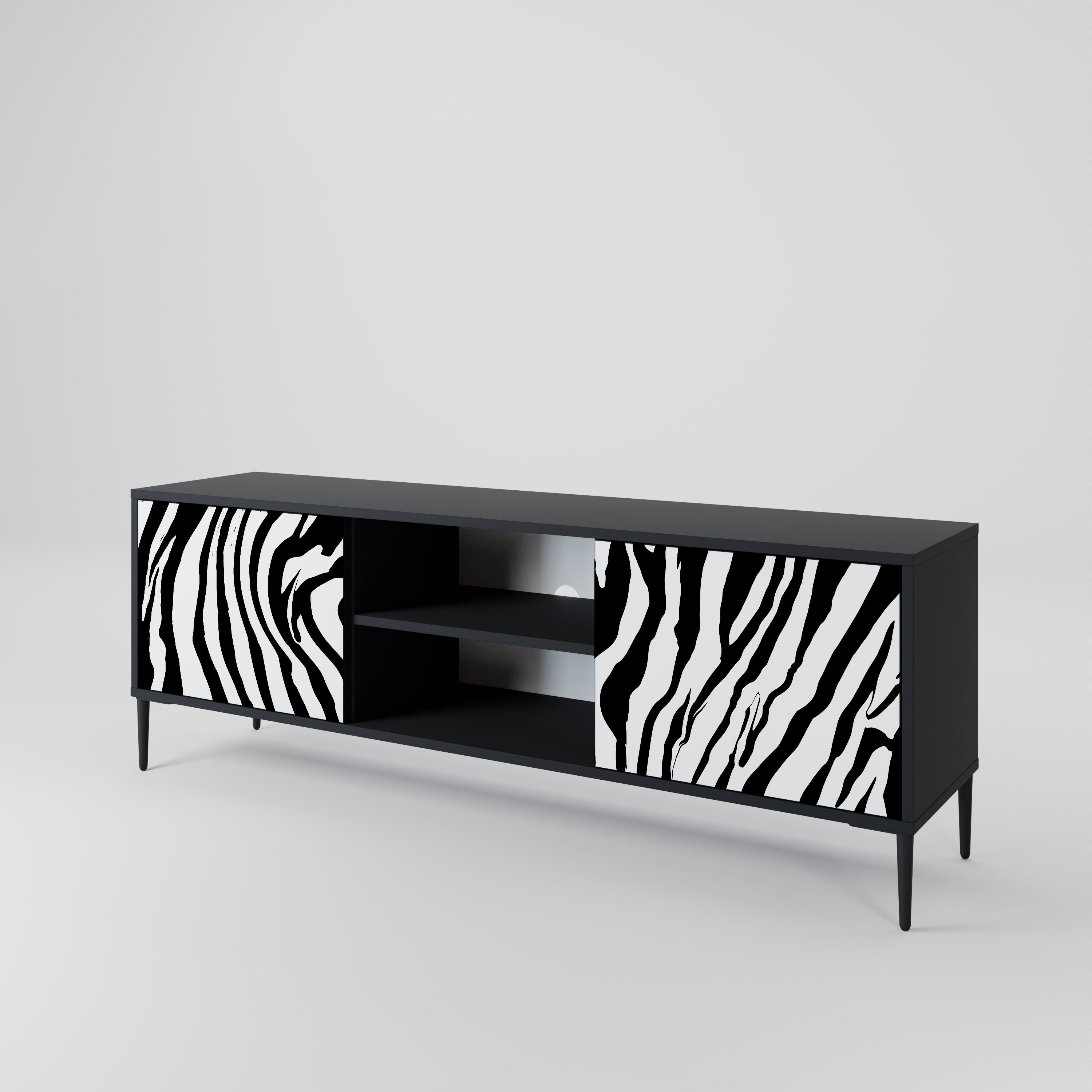 Mueble de TV SPLENDID ZEBRA de 2 puertas con acabado negro