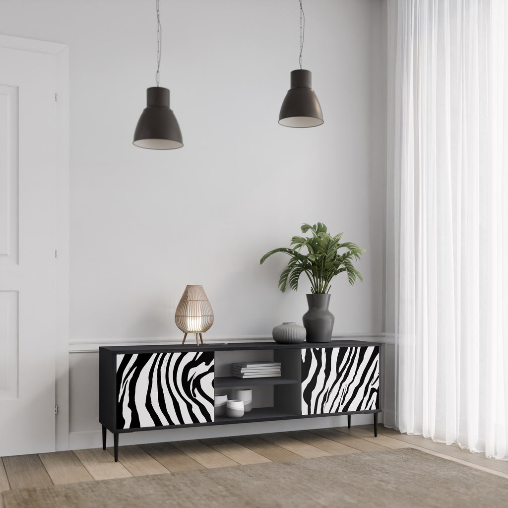 Mueble de TV SPLENDID ZEBRA de 2 puertas con acabado negro