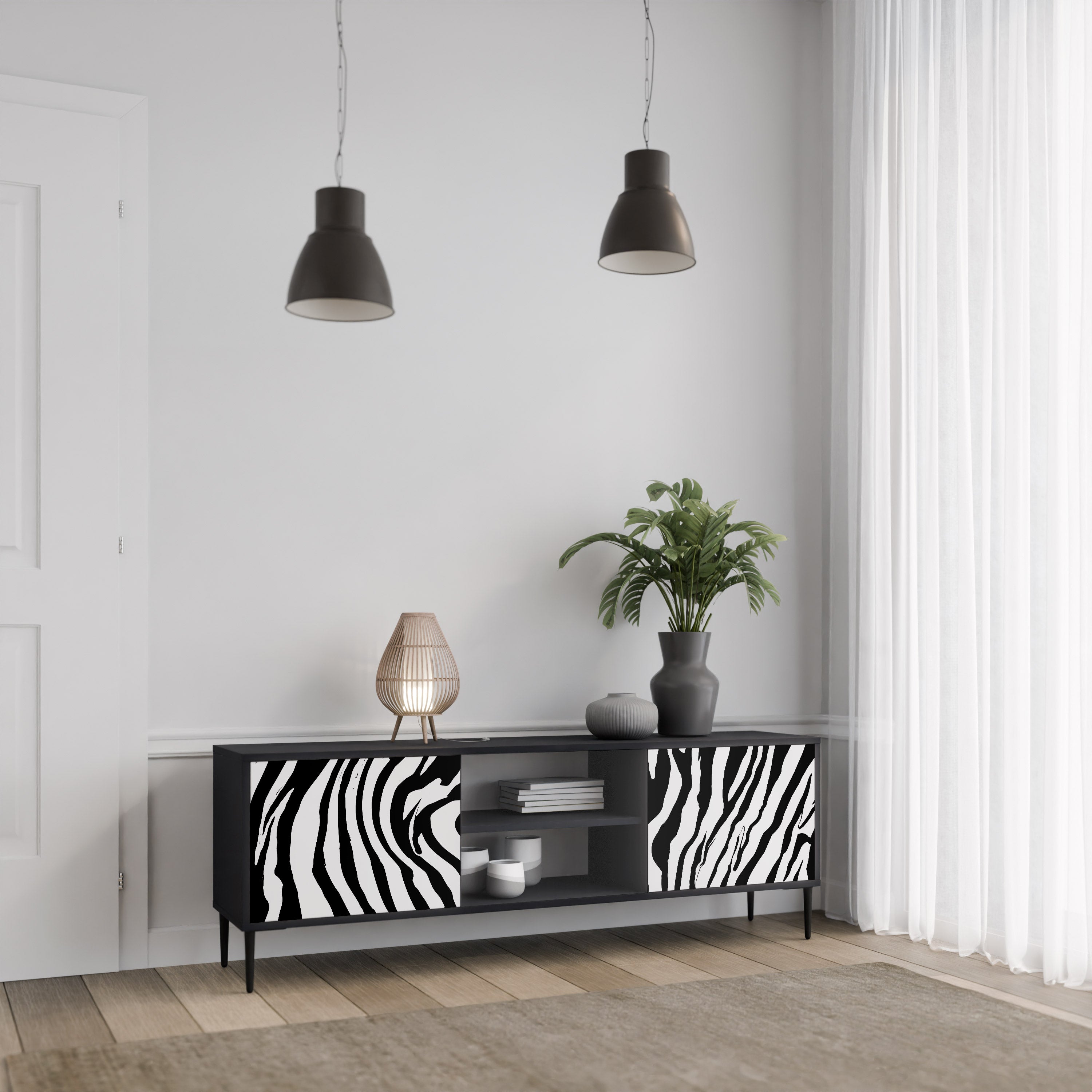 Mueble de TV SPLENDID ZEBRA de 2 puertas con acabado negro