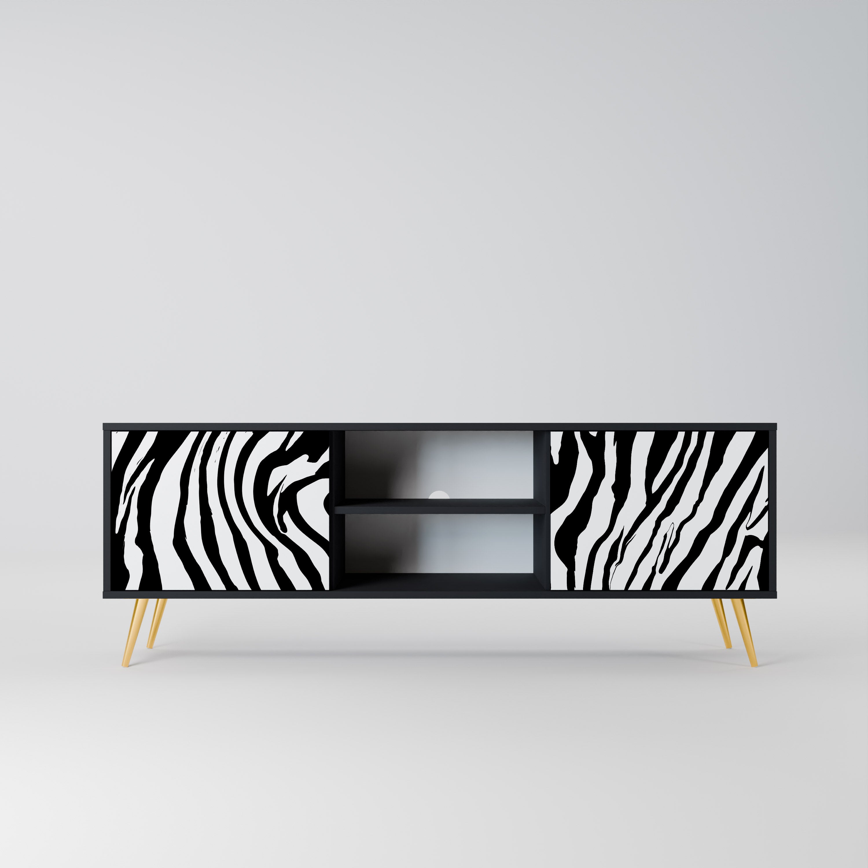 Mueble de TV SPLENDID ZEBRA de 2 puertas con acabado negro