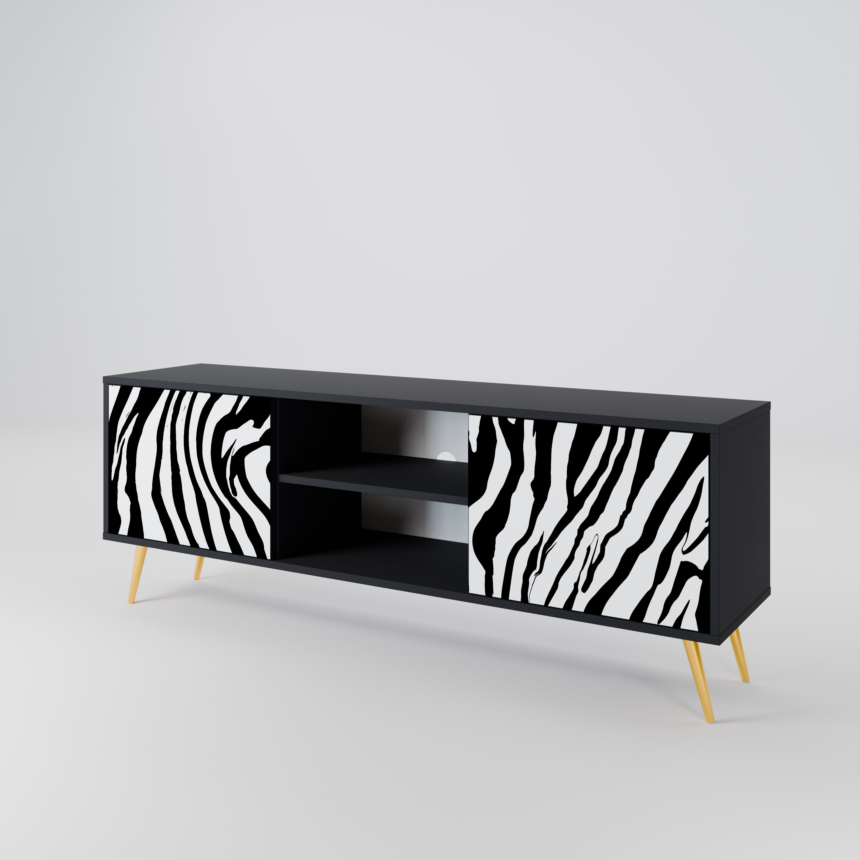 Mueble de TV SPLENDID ZEBRA de 2 puertas con acabado negro