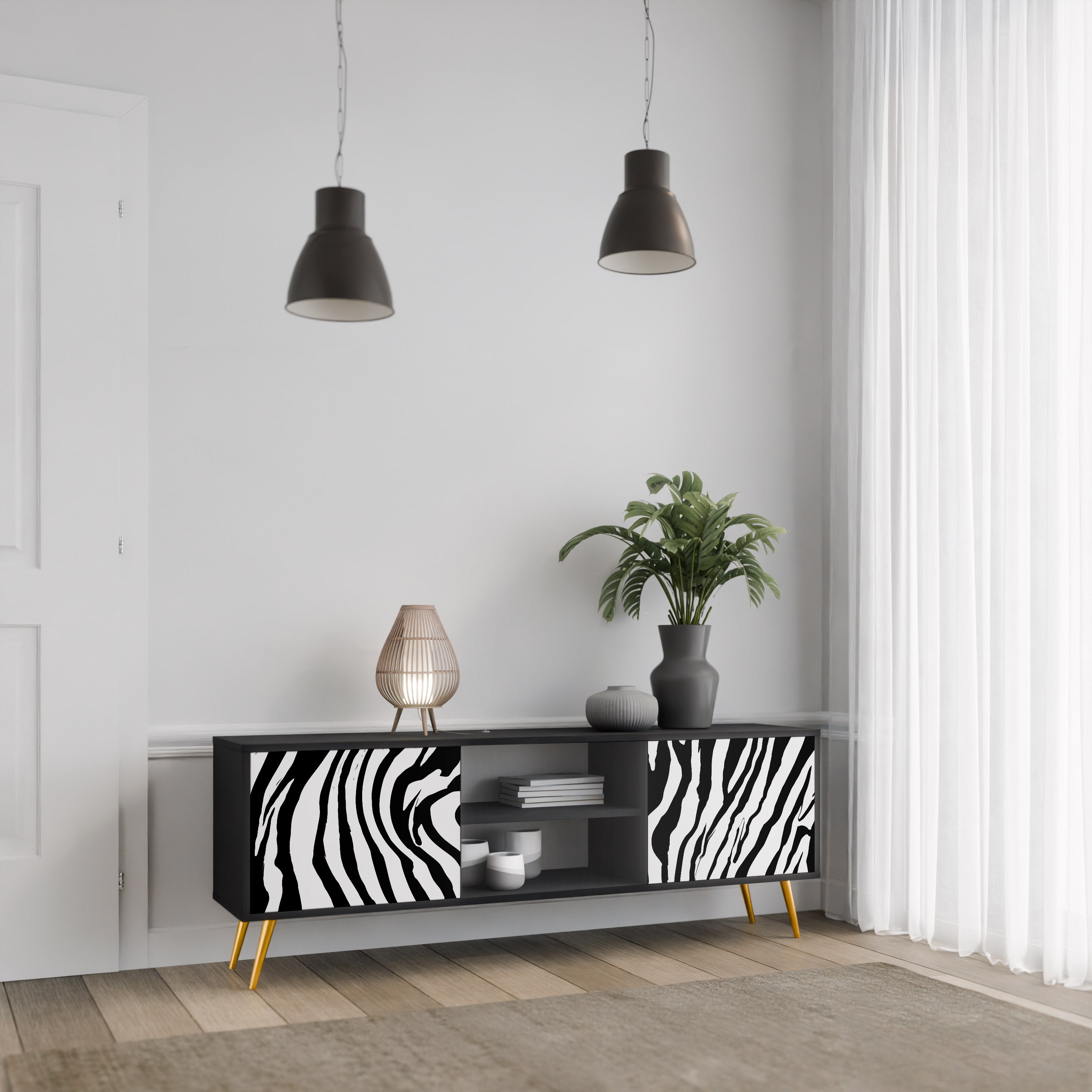 Mueble de TV SPLENDID ZEBRA de 2 puertas con acabado negro