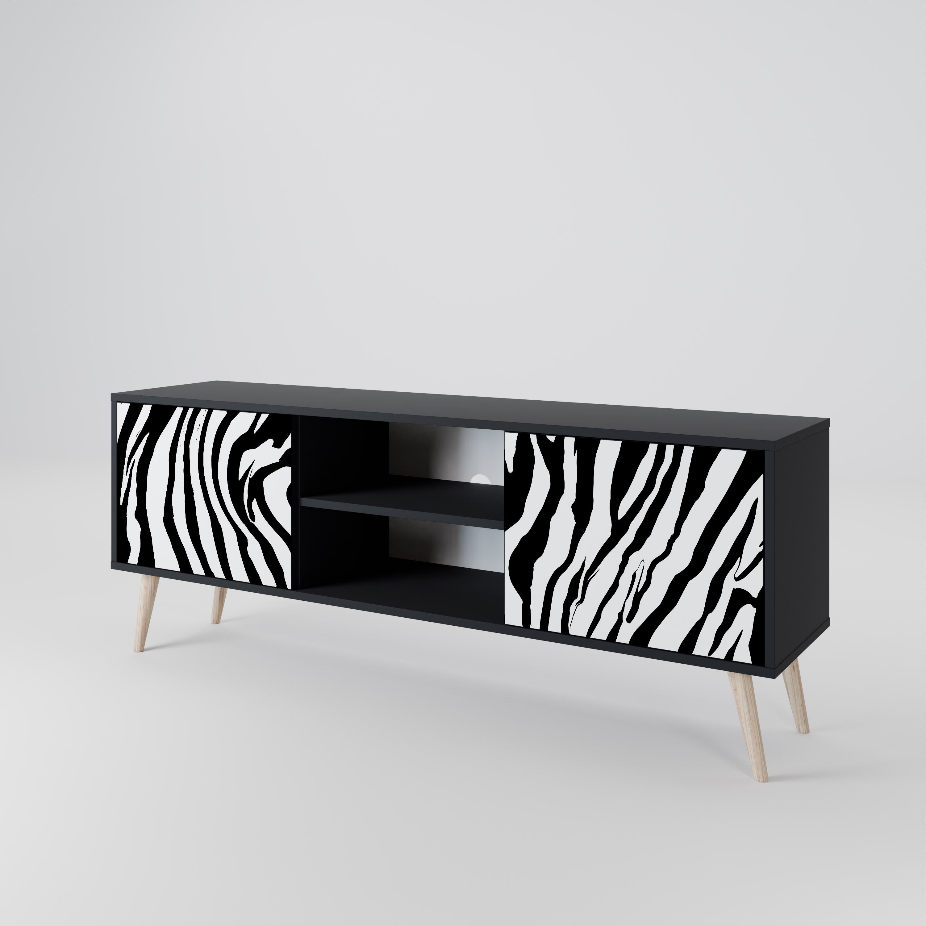 Mueble de TV SPLENDID ZEBRA de 2 puertas con acabado negro
