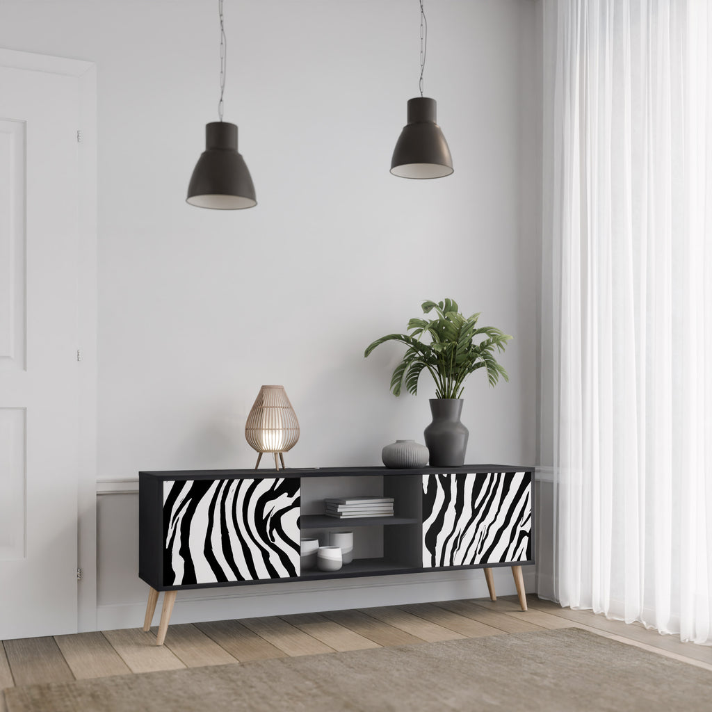 Mueble de TV SPLENDID ZEBRA de 2 puertas con acabado negro
