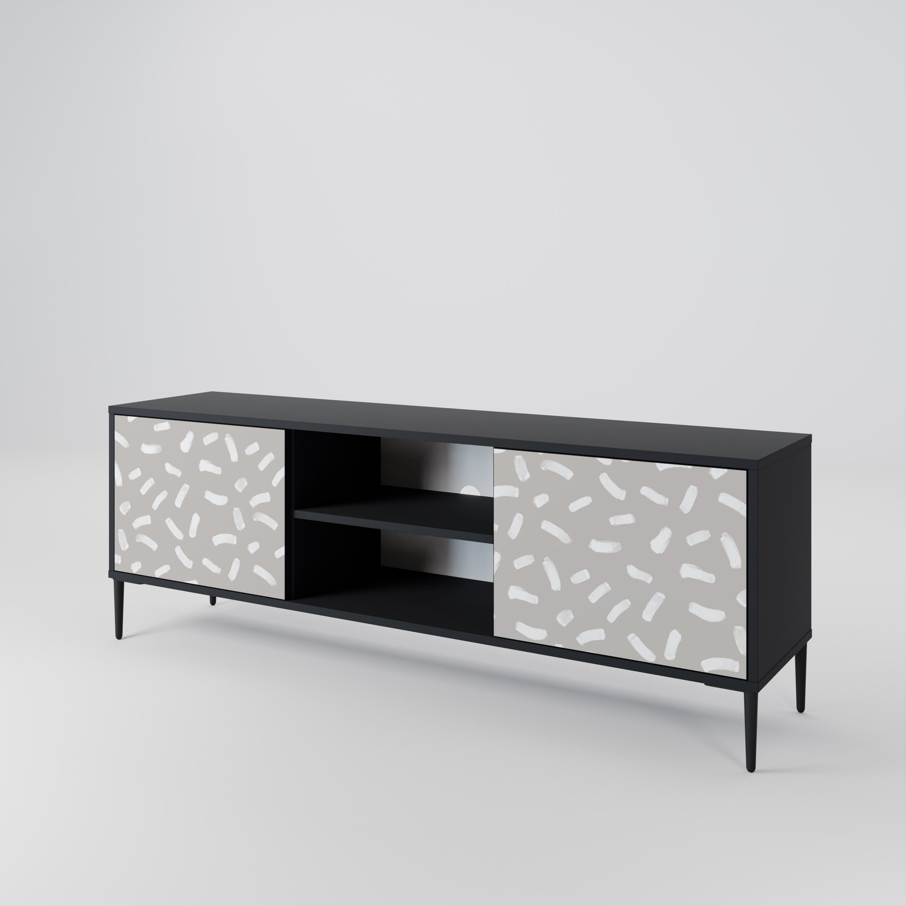 Mueble de TV PASSING SECONDS de 2 puertas con acabado negro