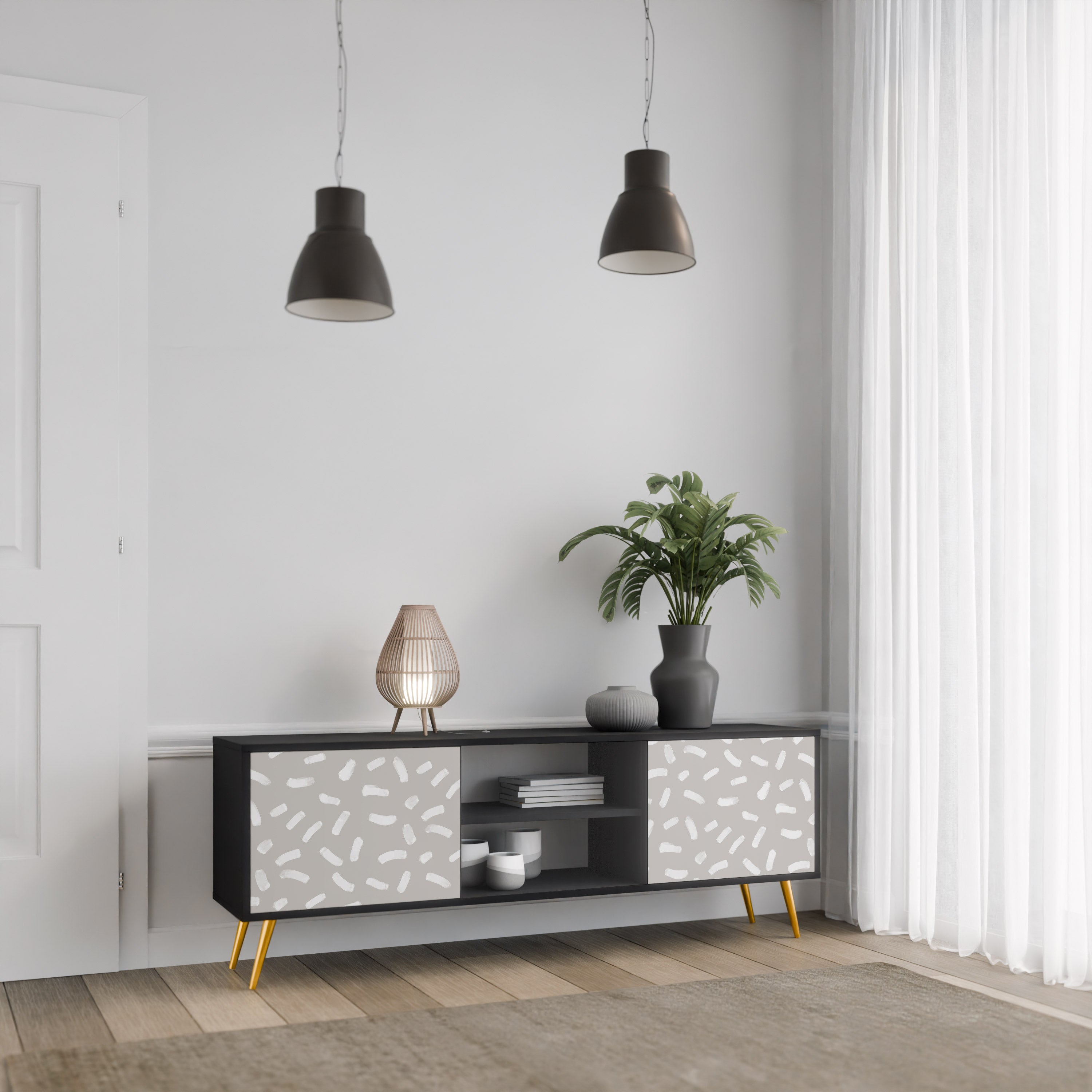 Mueble de TV PASSING SECONDS de 2 puertas con acabado negro