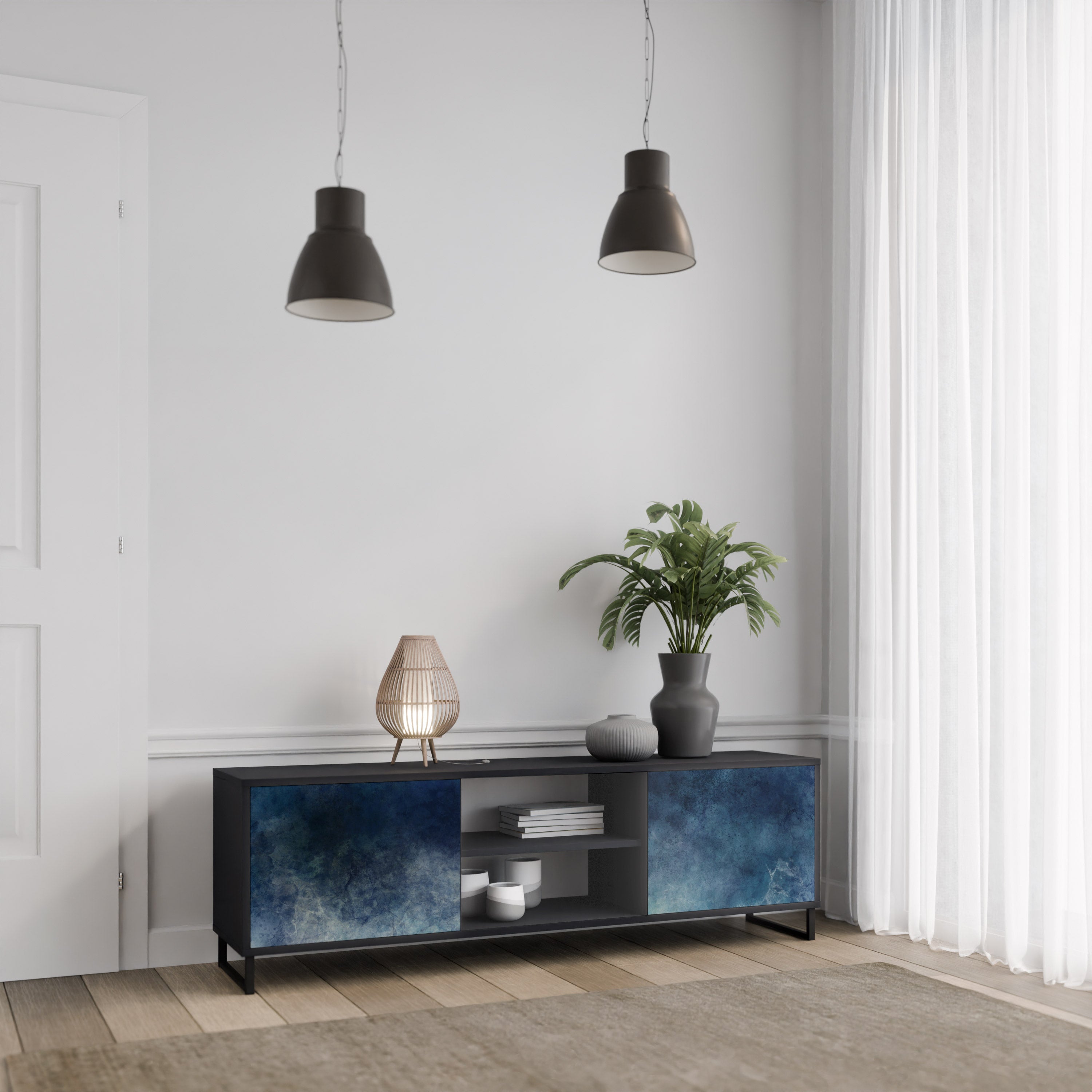 Mueble de TV de 2 puertas CELESTIAL FALL en acabado negro