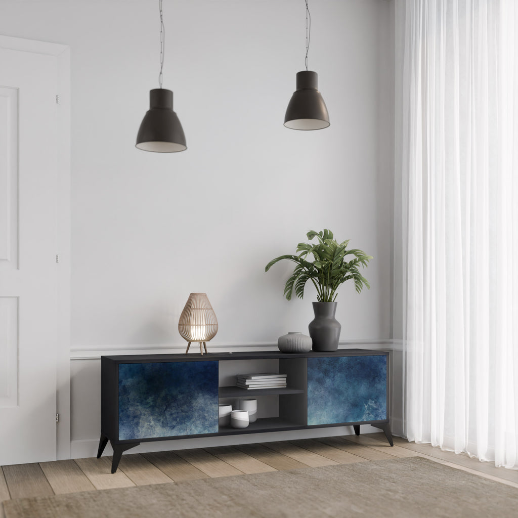 Mueble de TV de 2 puertas CELESTIAL FALL en acabado negro