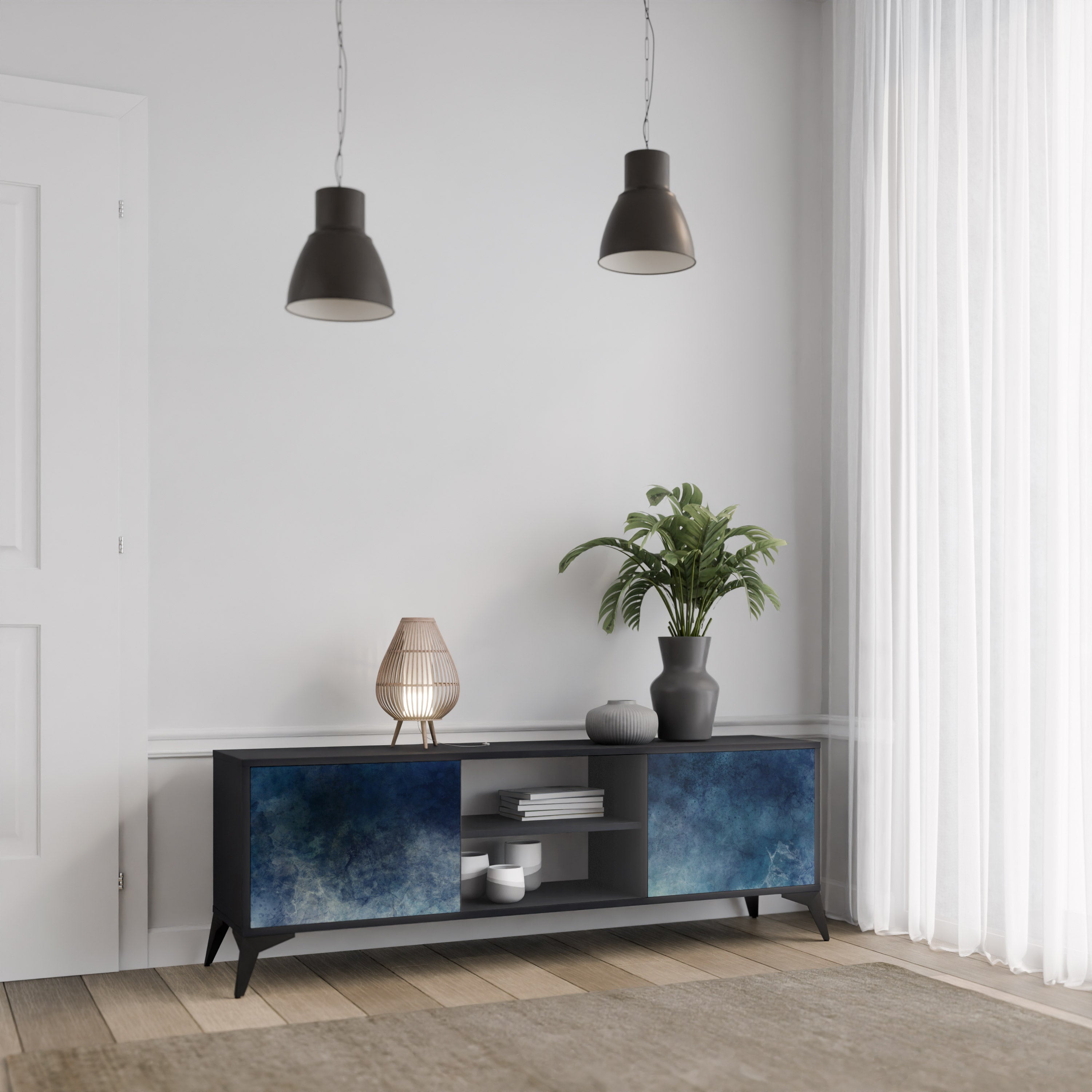 Mueble de TV de 2 puertas CELESTIAL FALL en acabado negro