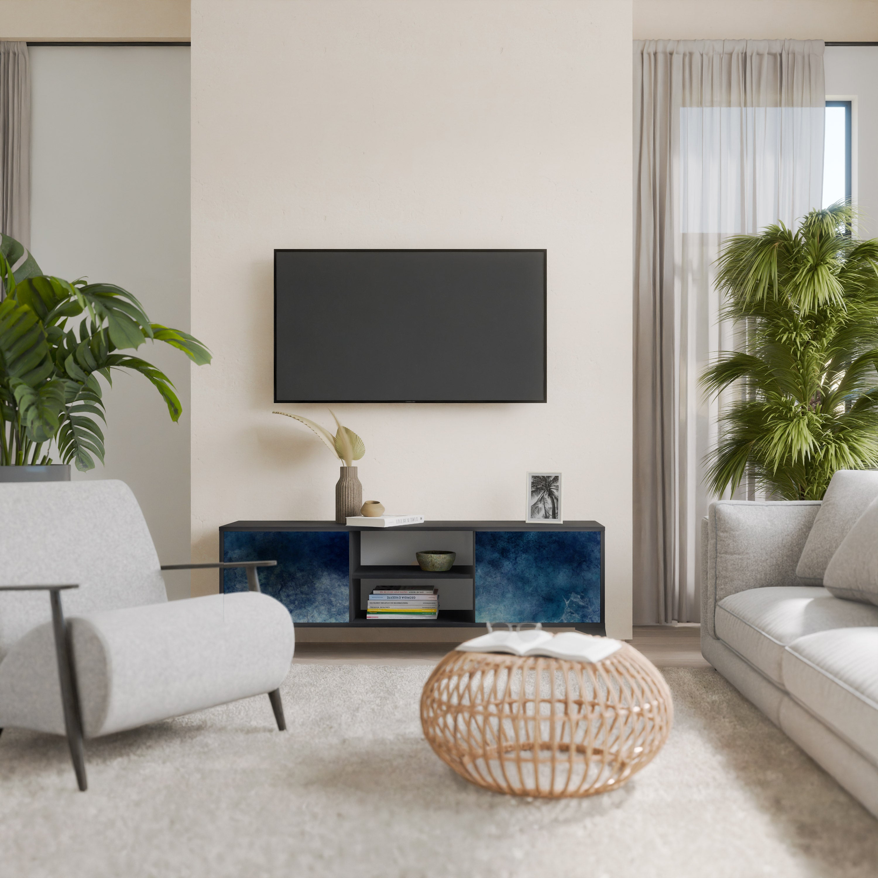 Mueble de TV de 2 puertas CELESTIAL FALL en acabado negro