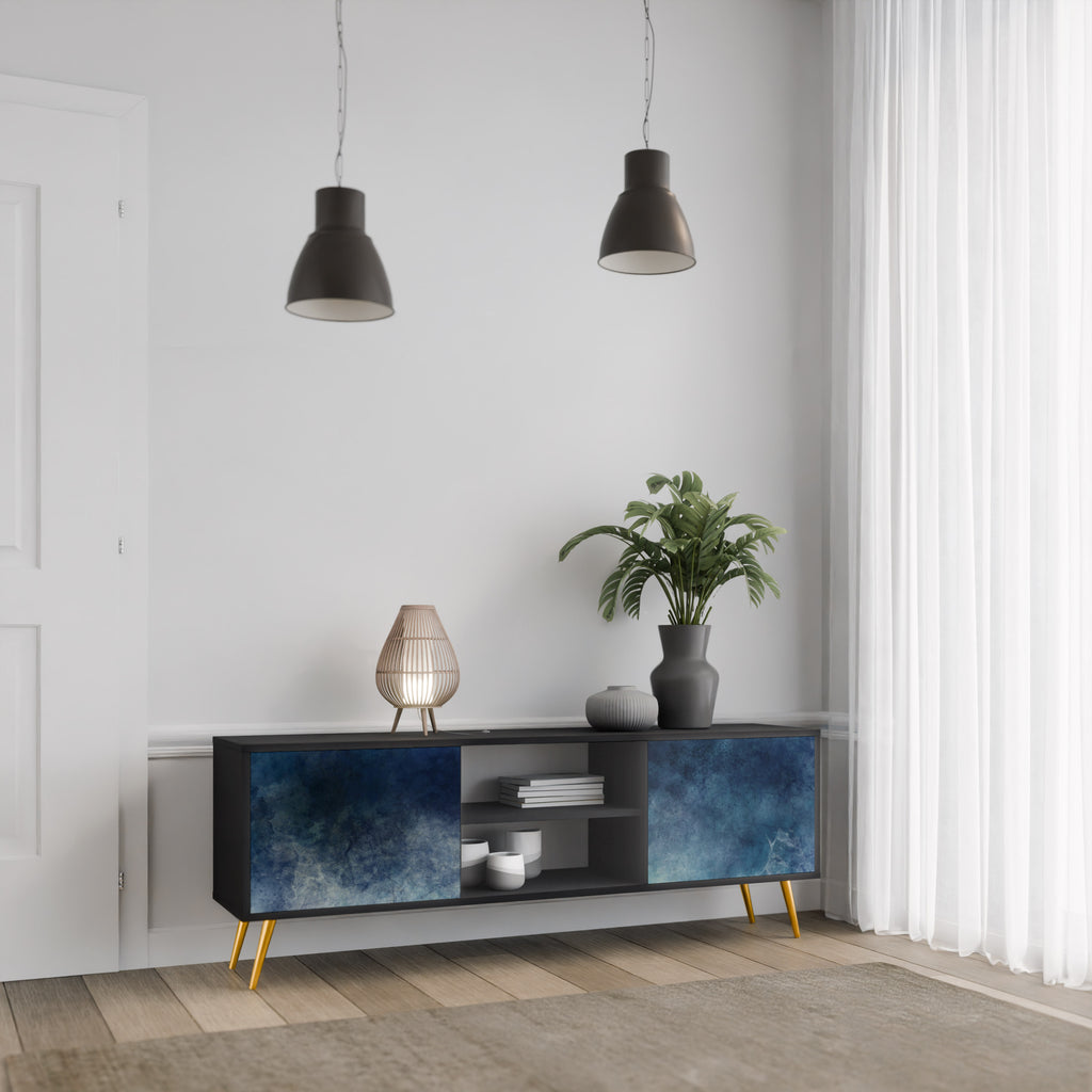 Mueble de TV de 2 puertas CELESTIAL FALL en acabado negro