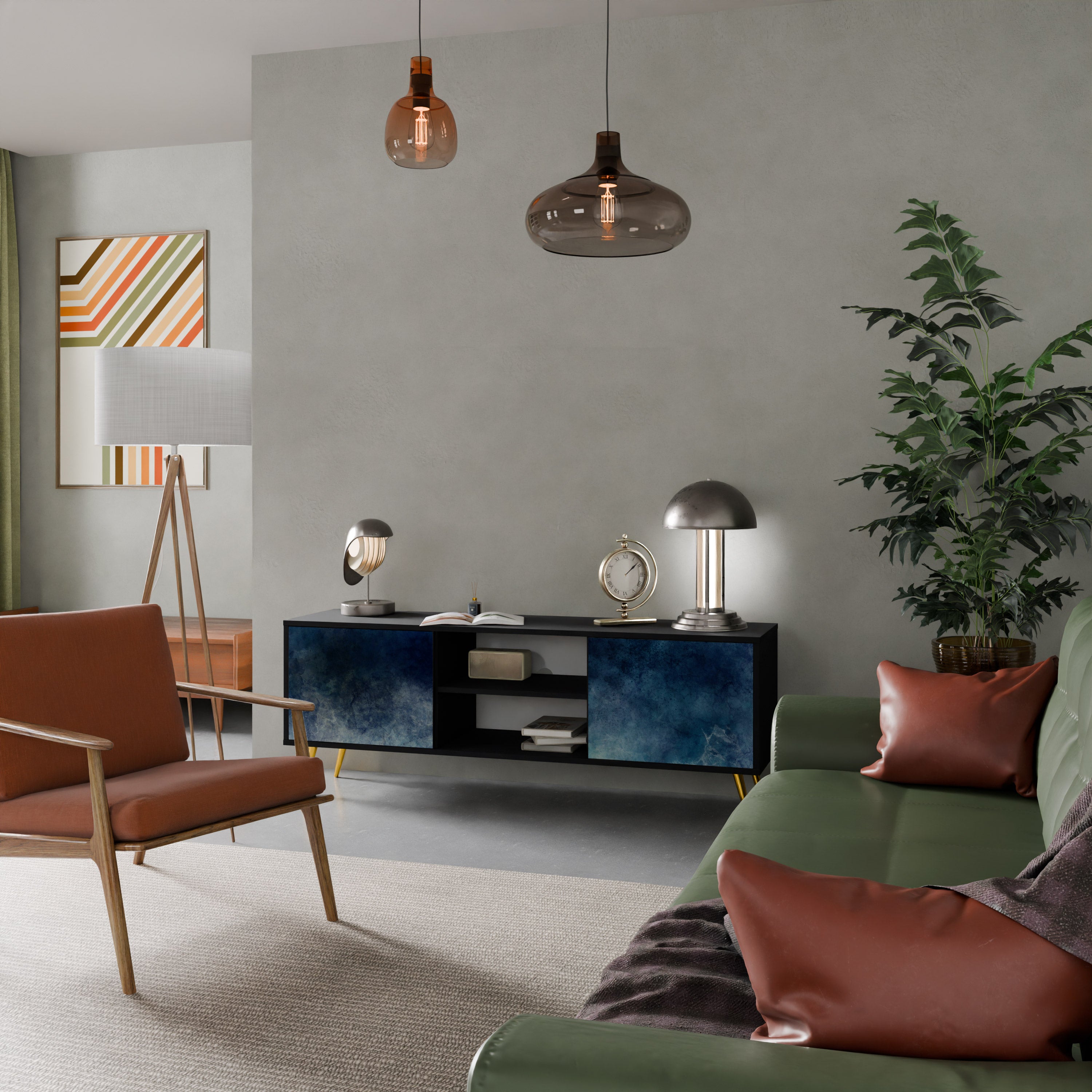 Mueble de TV de 2 puertas CELESTIAL FALL en acabado negro