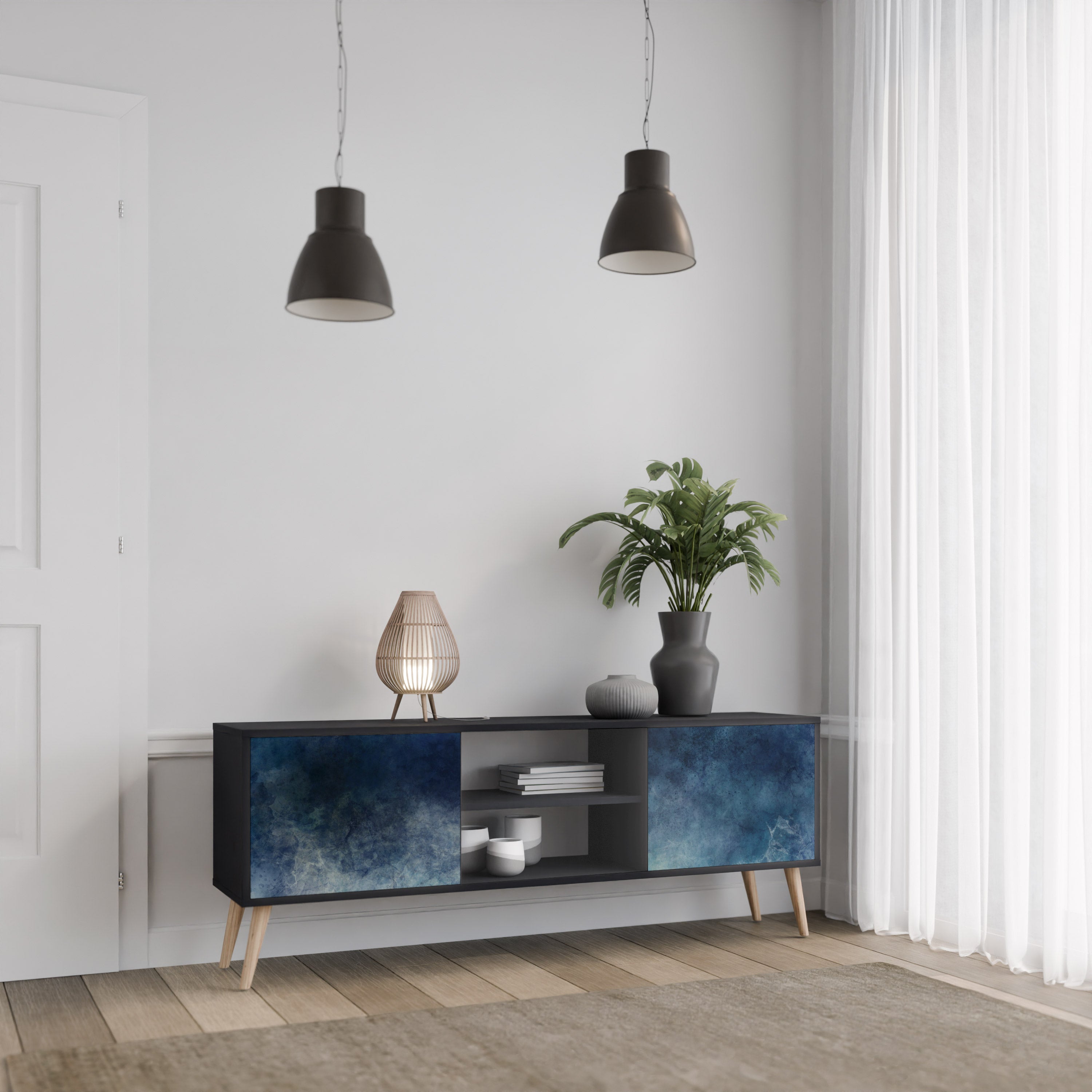 Mueble de TV de 2 puertas CELESTIAL FALL en acabado negro